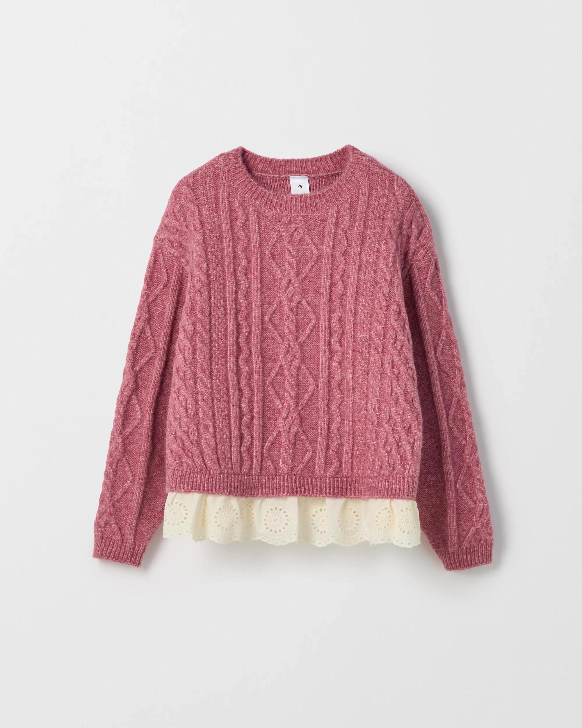 6 Target Kids Cable Knit Lace Hem Sweater PINK, 6 of 7