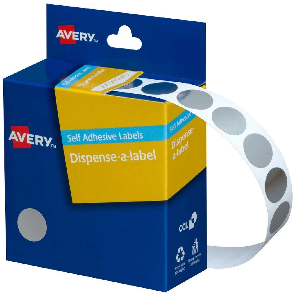 1 Avery Dispenser Labels 14mm Silver 500 Pack, 1 of 2