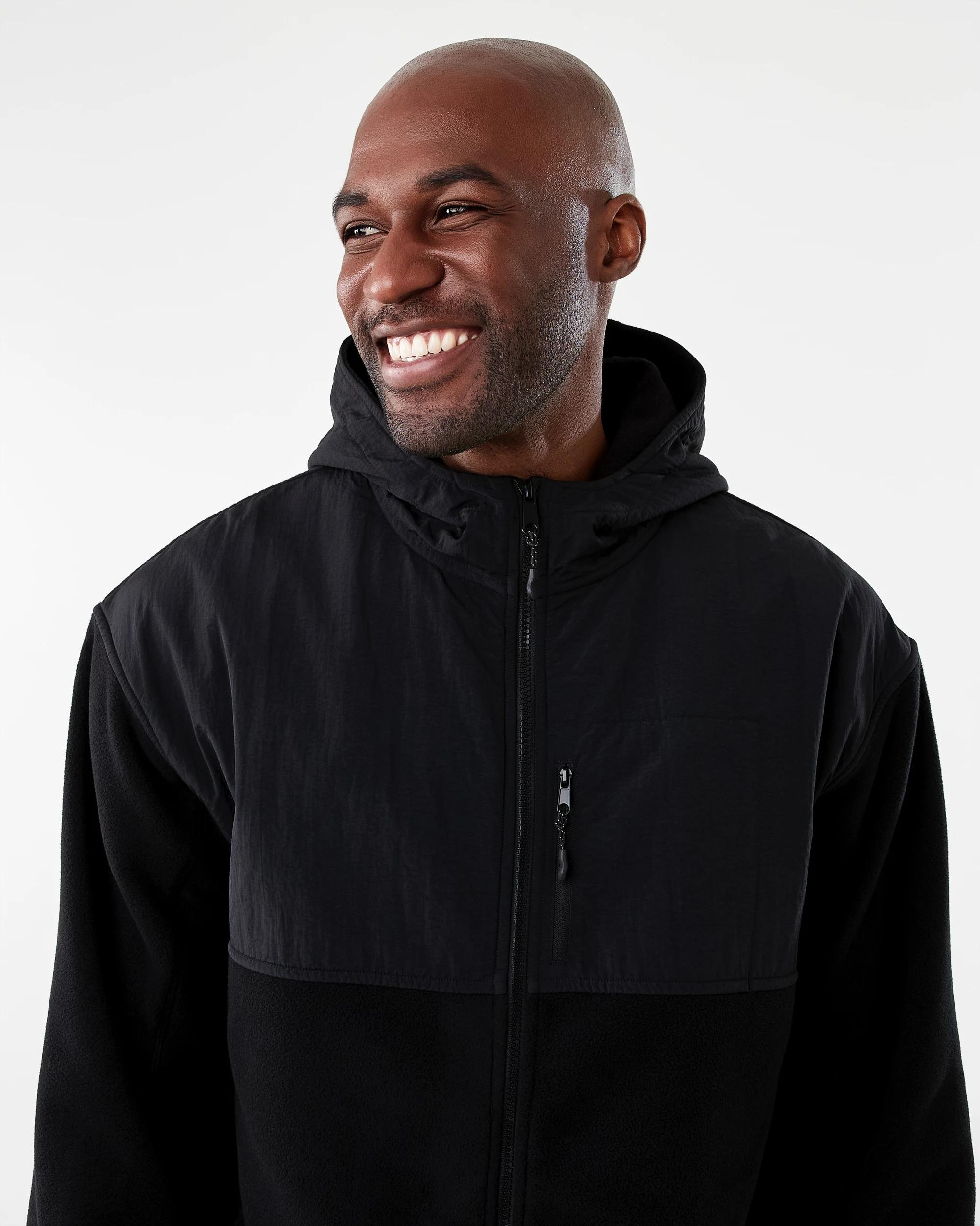 5 Active Mens Polar Fleece Full Zip Hoodie Black W26, 5 of 8