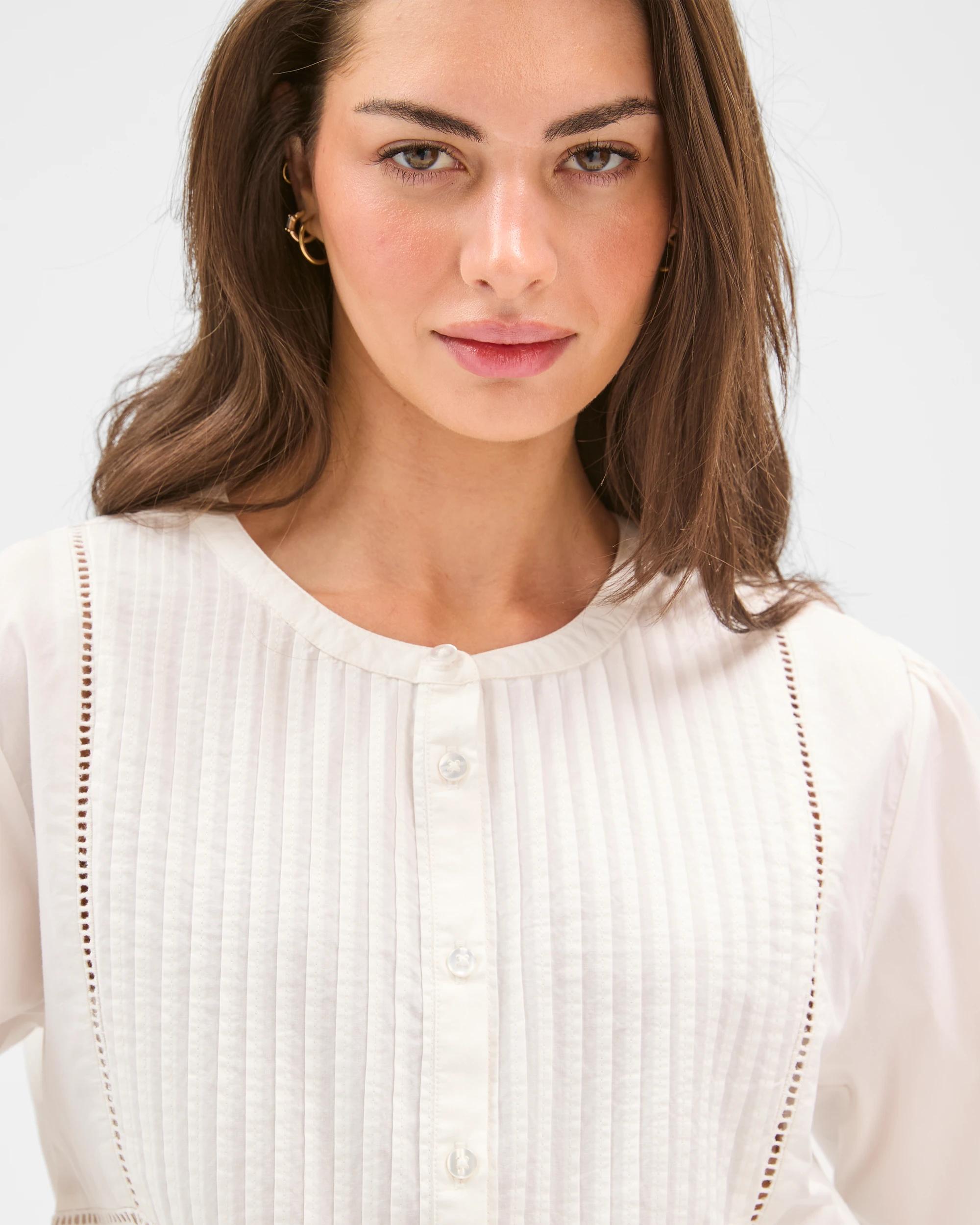 5 Target Petites Long Sleeve Trim Detail Pintuck Blouse PALE OAT, 5 of 6