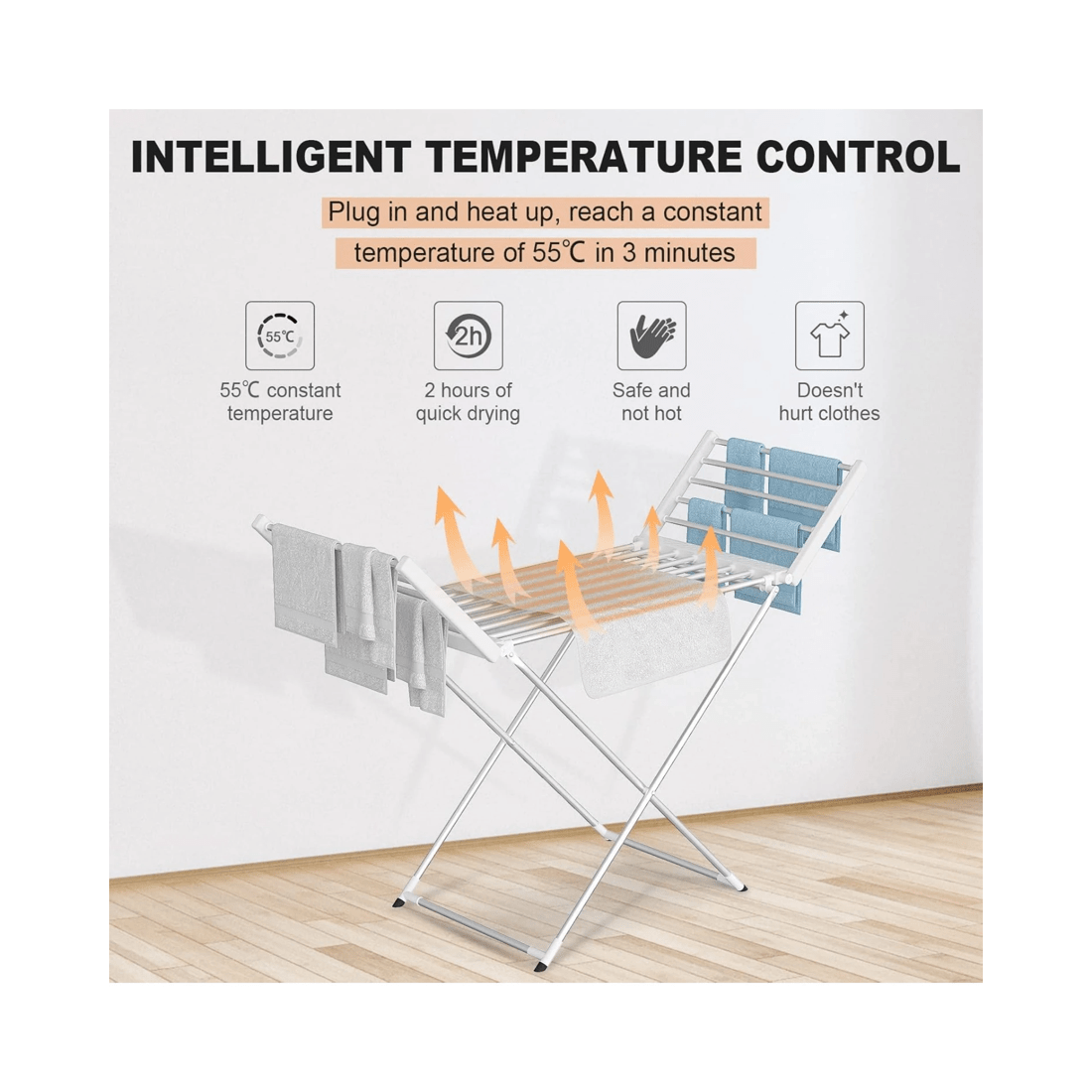 4 Advwin Electric Heated Towel Rack Foldable Drying Rack Standing Towel Rail Clothes Warmer, 4 of 8