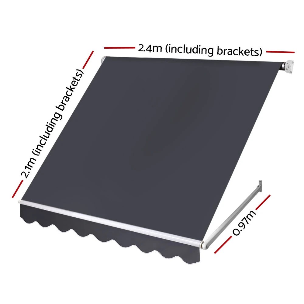 2 Instahut Window Fixed Pivot Arm Awning Outdoor Blinds Retractable Patio 2.4X2.1M - Grey, 2 of 6