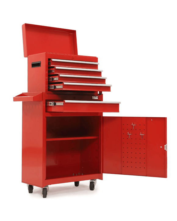 Bullet Pro 5 Drawer Tool Box Cabinet Chest Storage, with 1-Door Toolbox Garage Organiser Set, Red