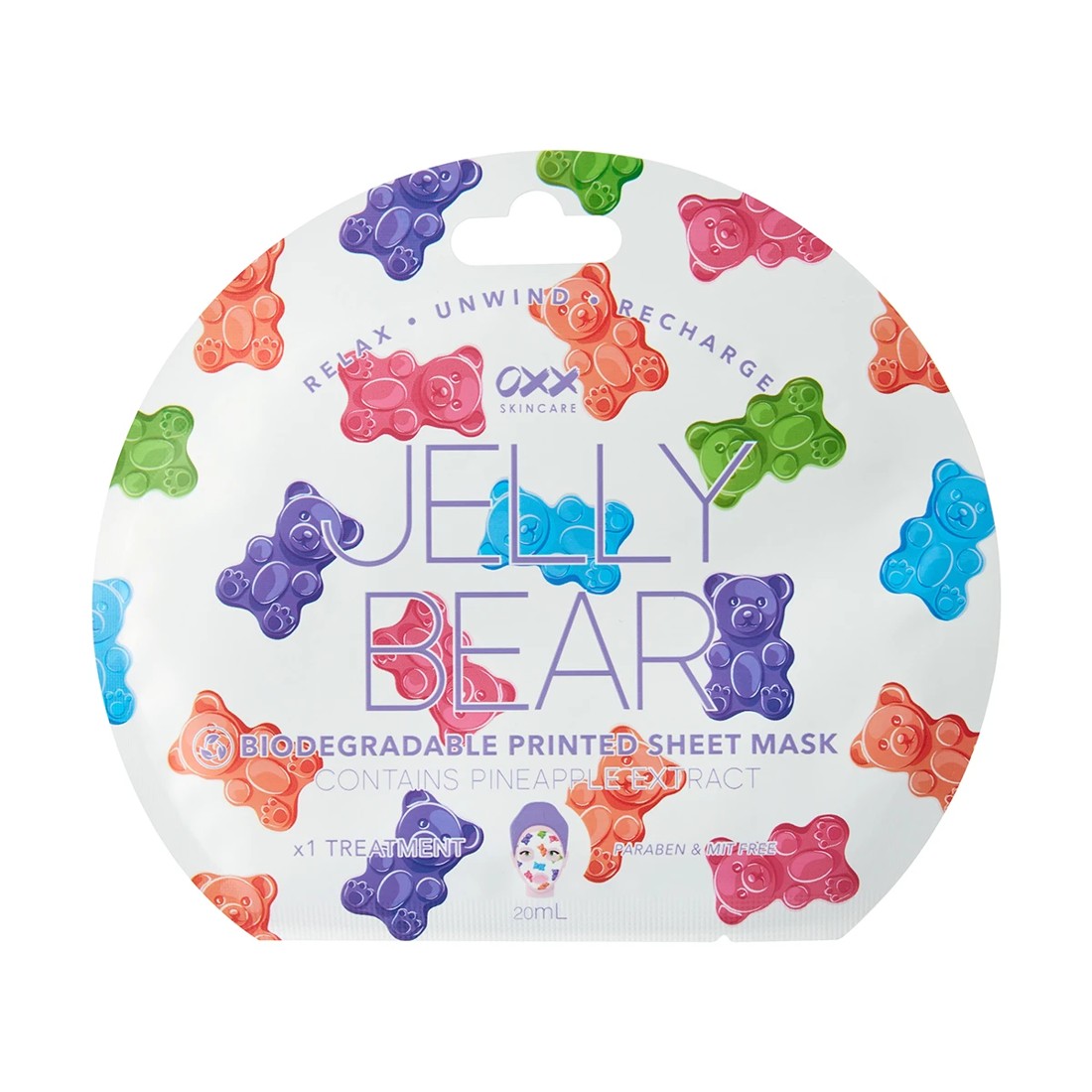 1 OXX Skincare Jelly Bear Printed Sheet Mask 20ml - Pineapple Extract, 1 of 3