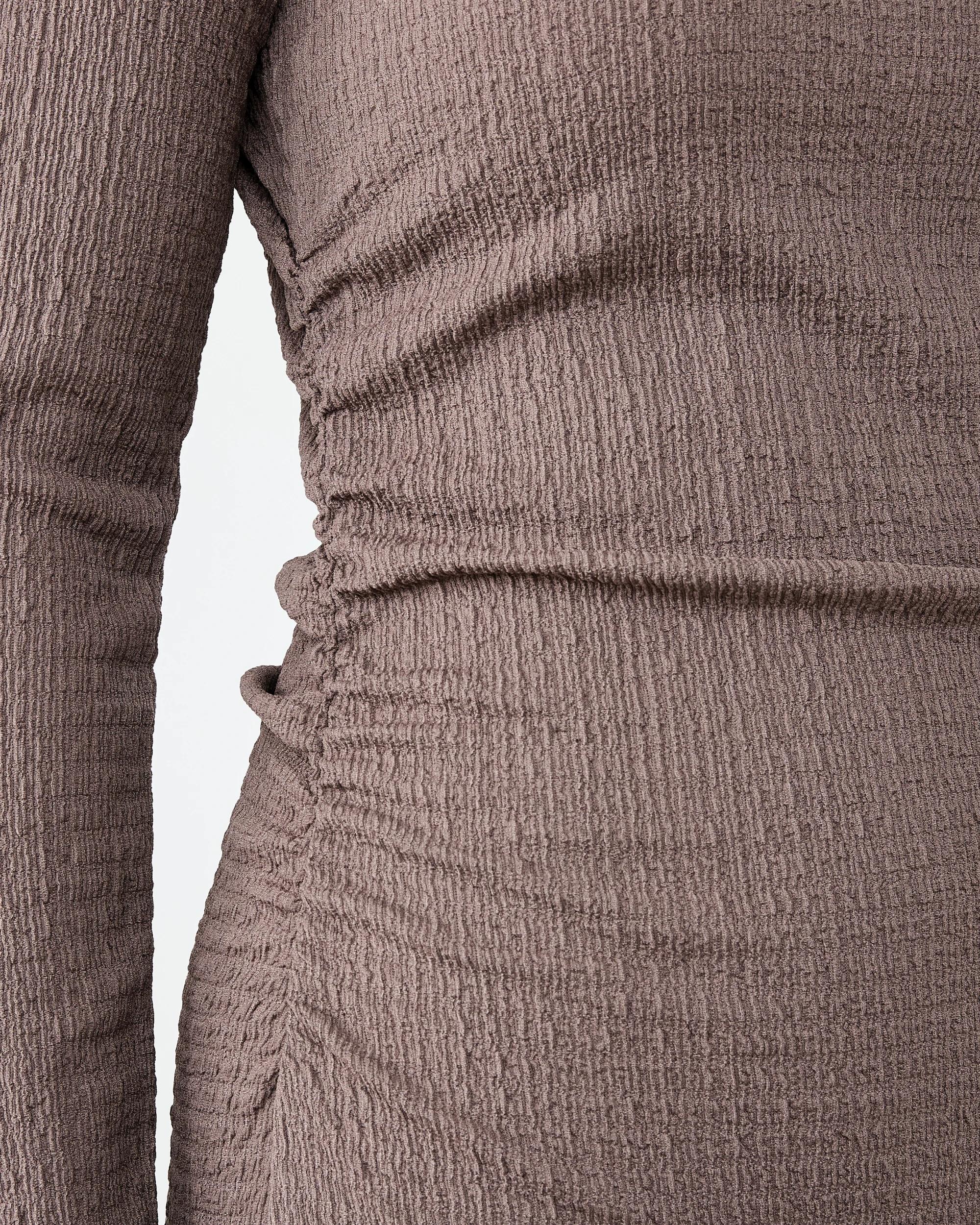 6 Long Sleeve Crinkle Ruched Midi Dress Taupe Brn, 6 of 7
