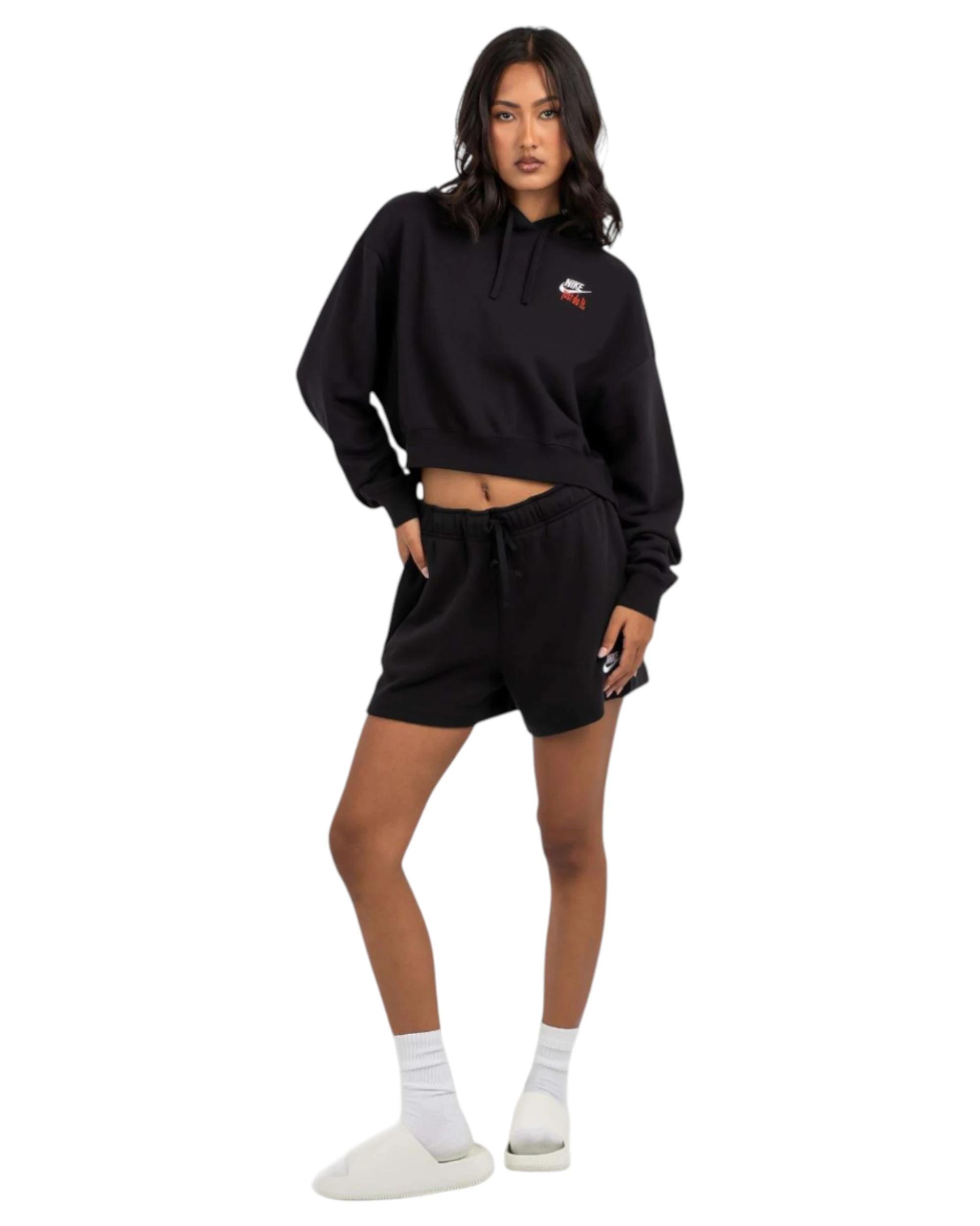 4 Nike Womens Sportswear Club Fleece Black Oversized Cropped Pullover Hoodie BLACK, 4 of 5
