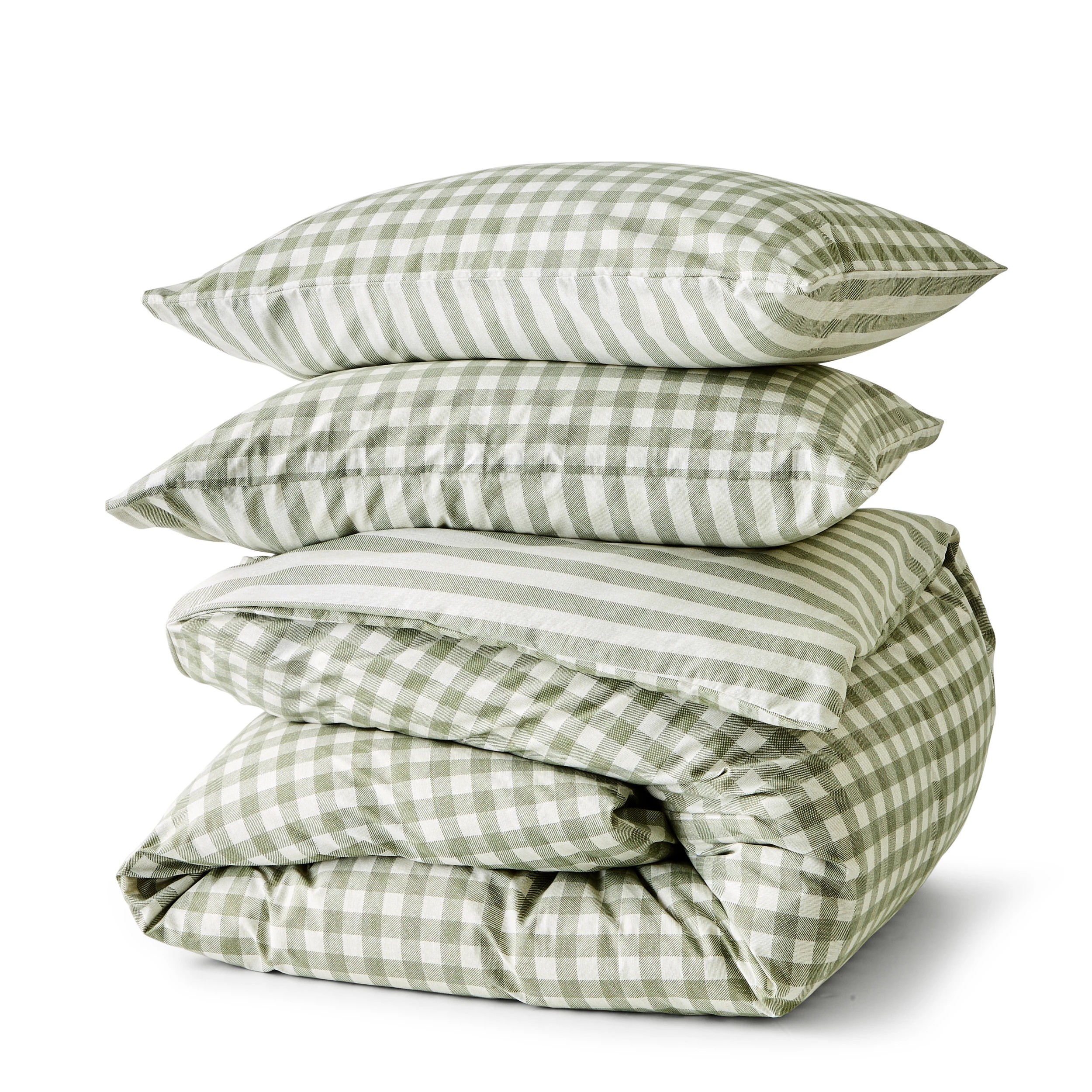 6 Gingham Cotton Rich Reversible Quilt Cover Set - Queen Bed, Green, 6 of 7