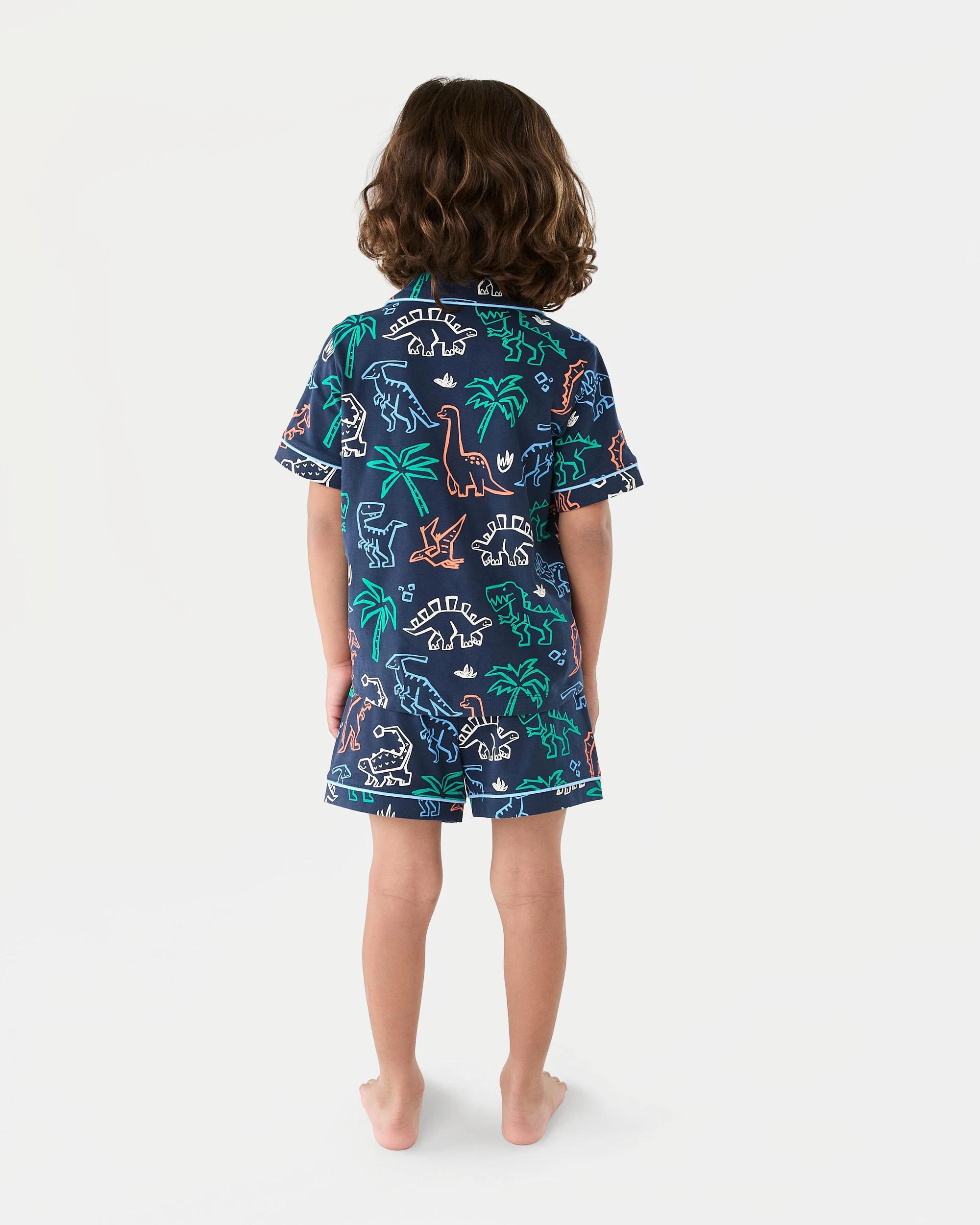 2 Short Sleeve Button Down Pyjama Set Nvy Dino, 2 of 8