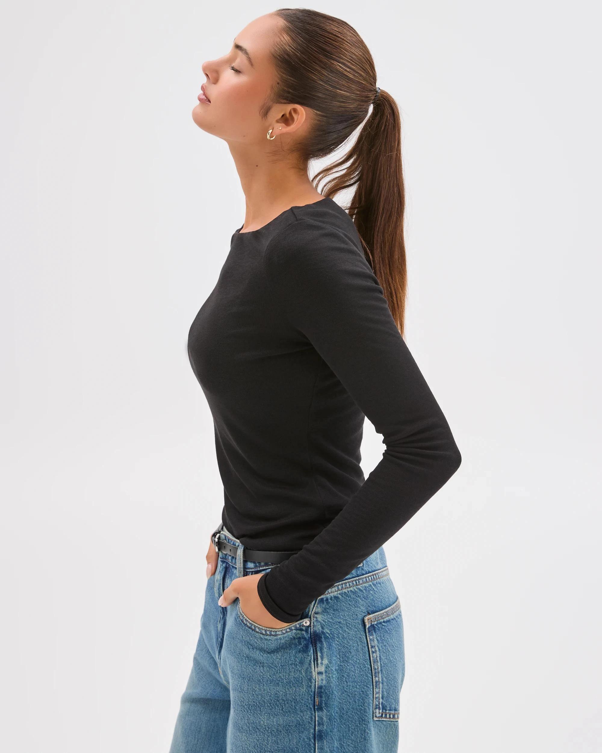 6 Lily Loves Double Layer Boat Neck Long Sleeve Top BLACK, 6 of 7