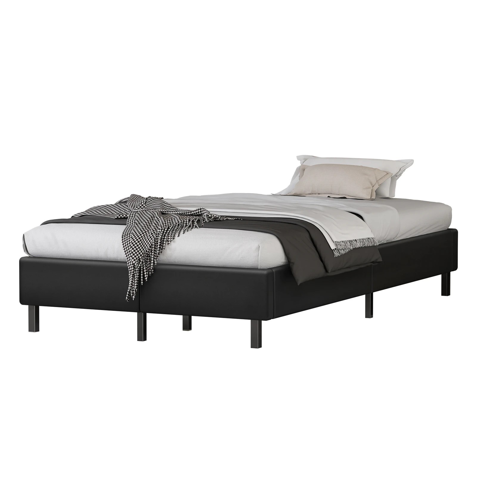 1 Alfordson Bed Frame King Single Mattress Base Foundation Leather Basel - Black, 1 of 10