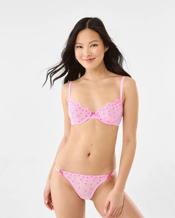 Co-ordinated Embroidered Mesh G-String Briefs