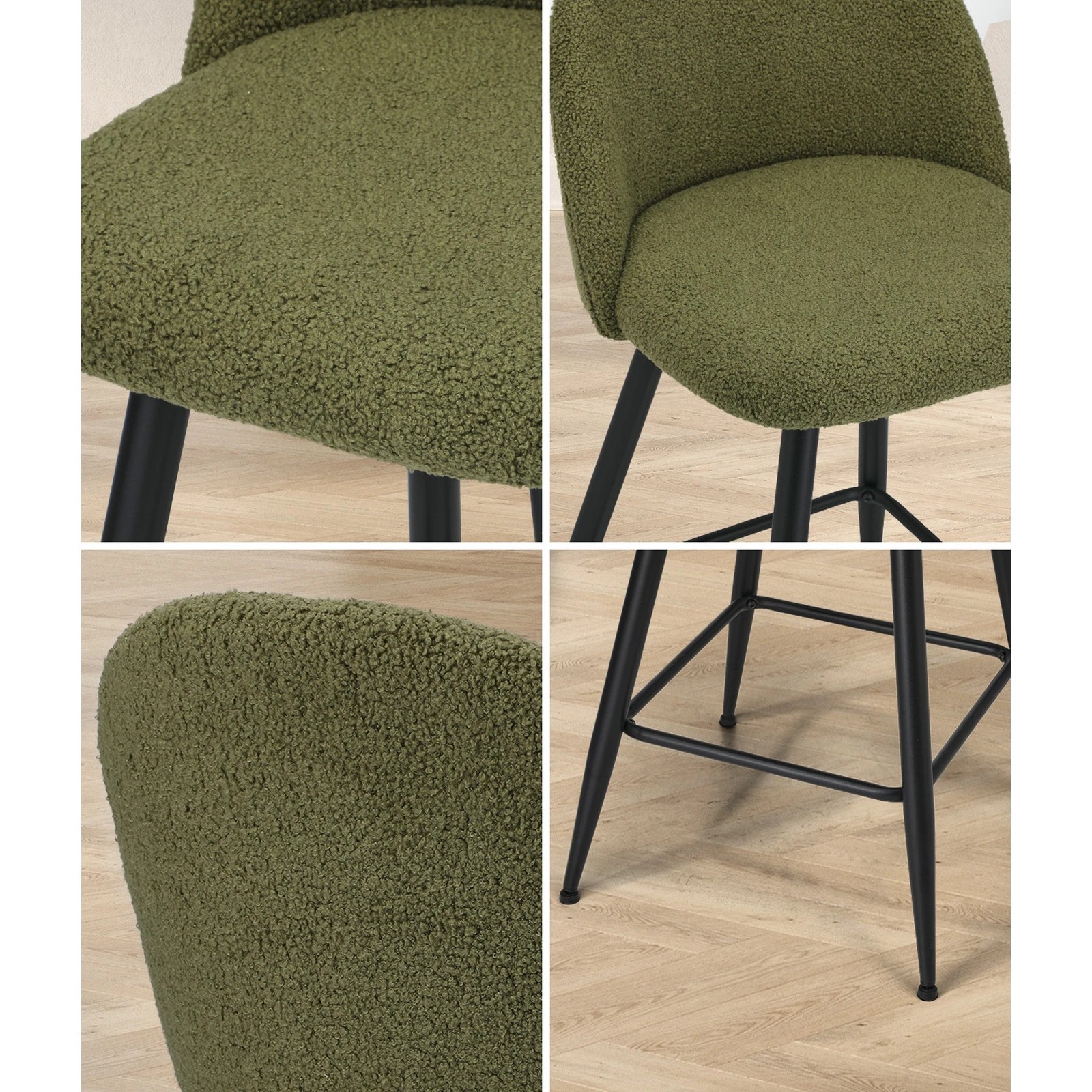 4 Oikiture 2x Bar Stools Kitchen Dining Chairs Counter Stool Boucle Padded
 - Green, 4 of 10