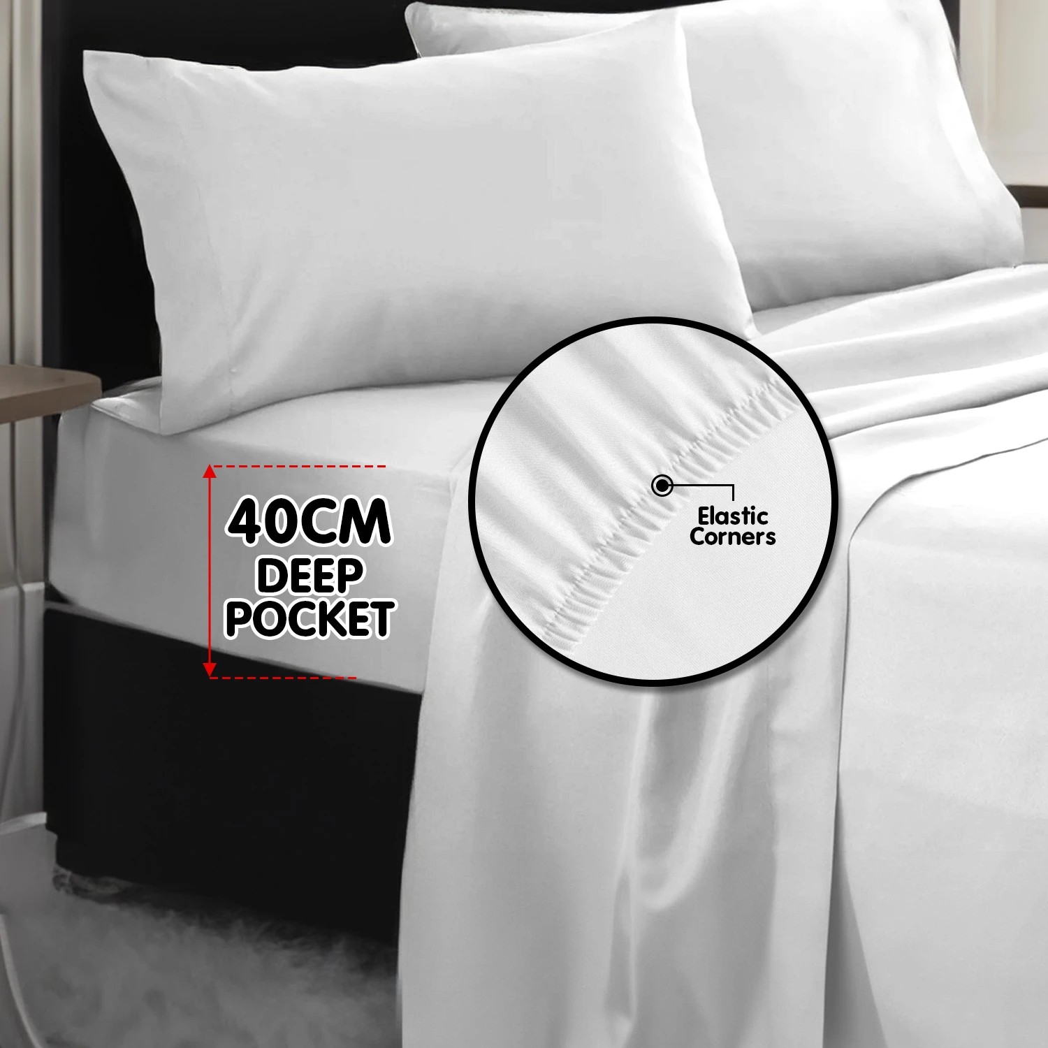 6 4pc 1000 Thread Count Cotton Rich King Bed Sheet Gift Pack Cvc Microfibre Blend In White
 - King Bed, 6 of 8