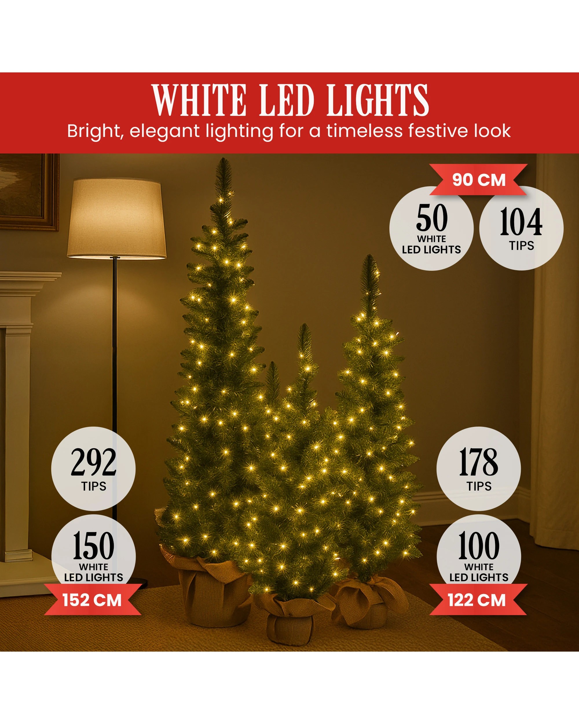5 Christabelle Set Of 3 Pre-lit Christmas Trees Green Pine Led Lights Hessian Base Individual Plugs Varying Heights, 5 of 9