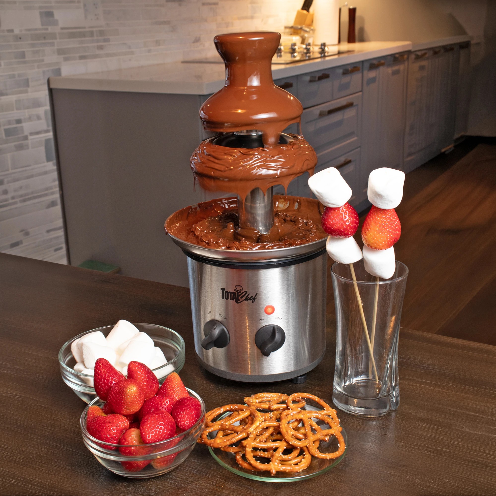 6 Total Chef 3 Tier Chocolate Fountain, Huge 680 g Capacity, Adjustable Temperature Electric Chocolate Fondue Ma - Silver, 6 of 7
