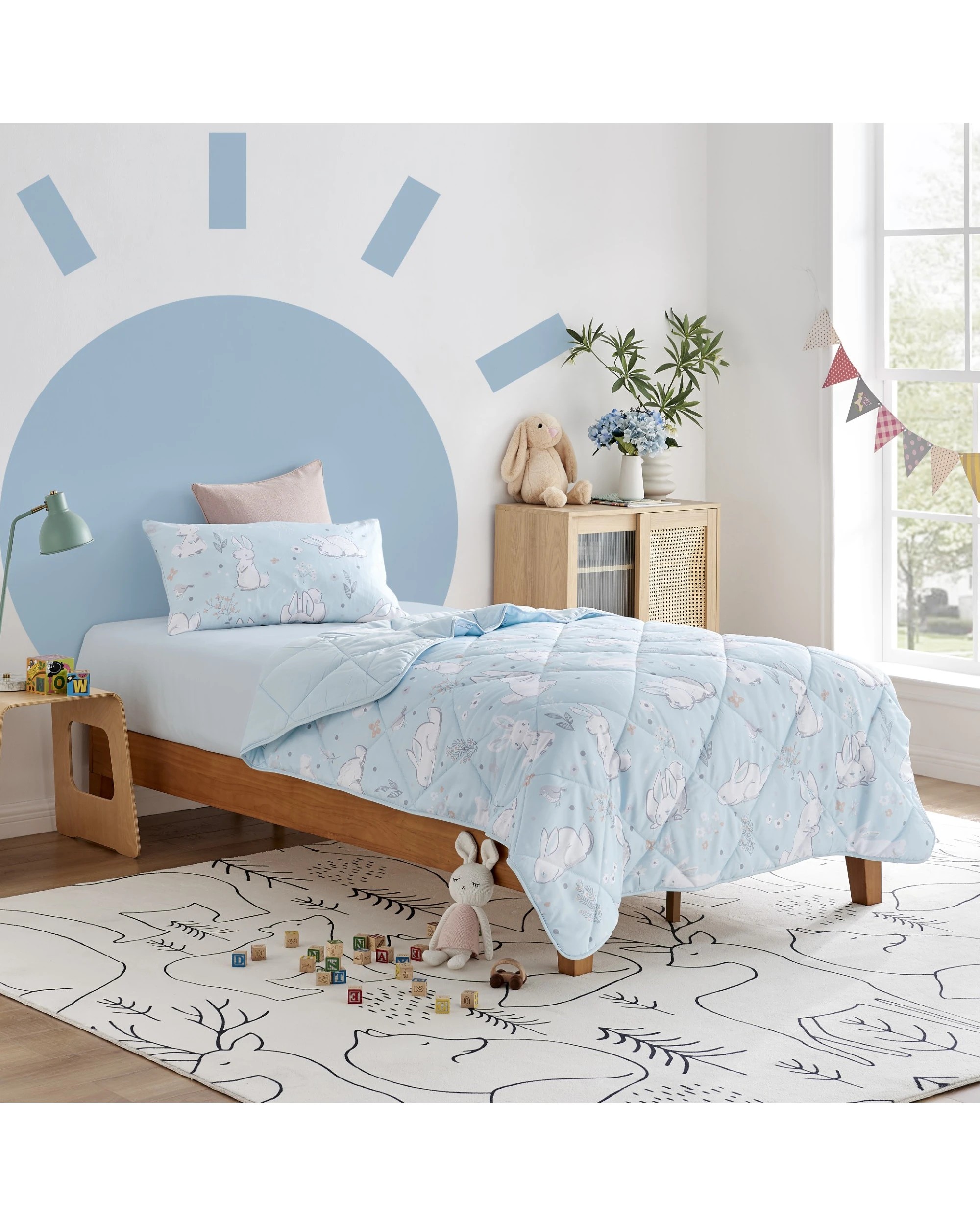 2 Jack & Ava Comforter Set Sleepy Bunnies - King Single Bed - Blue, 2 of 5