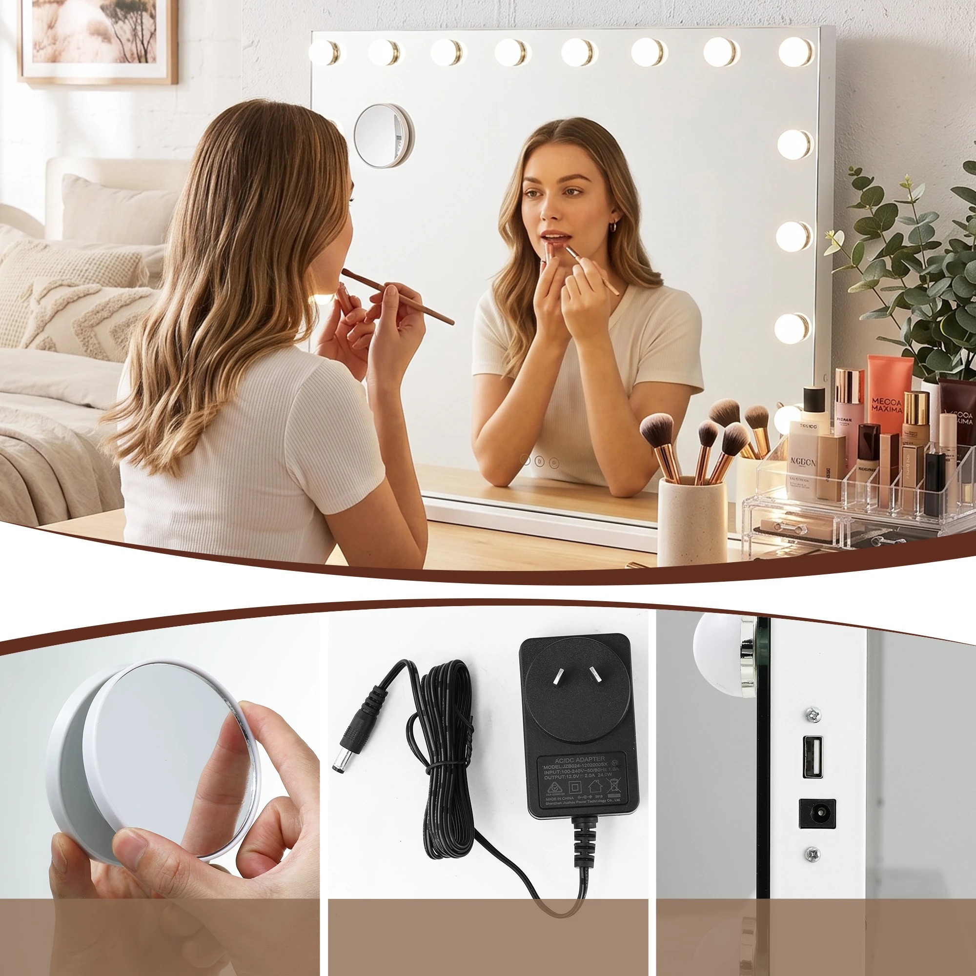 8 Embellir 90x60cm Makeup Mirror Large Hollywood Vanity Mirror with 18 Dimmable LED Bulbs - White, 8 of 8