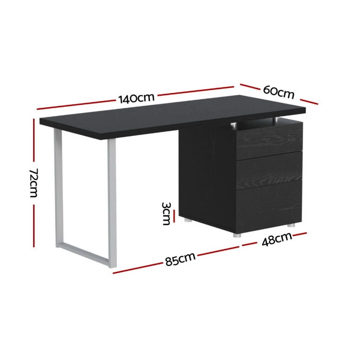 2 Artiss Computer Desk Drawer Black 140CM - Black, 2 of 8