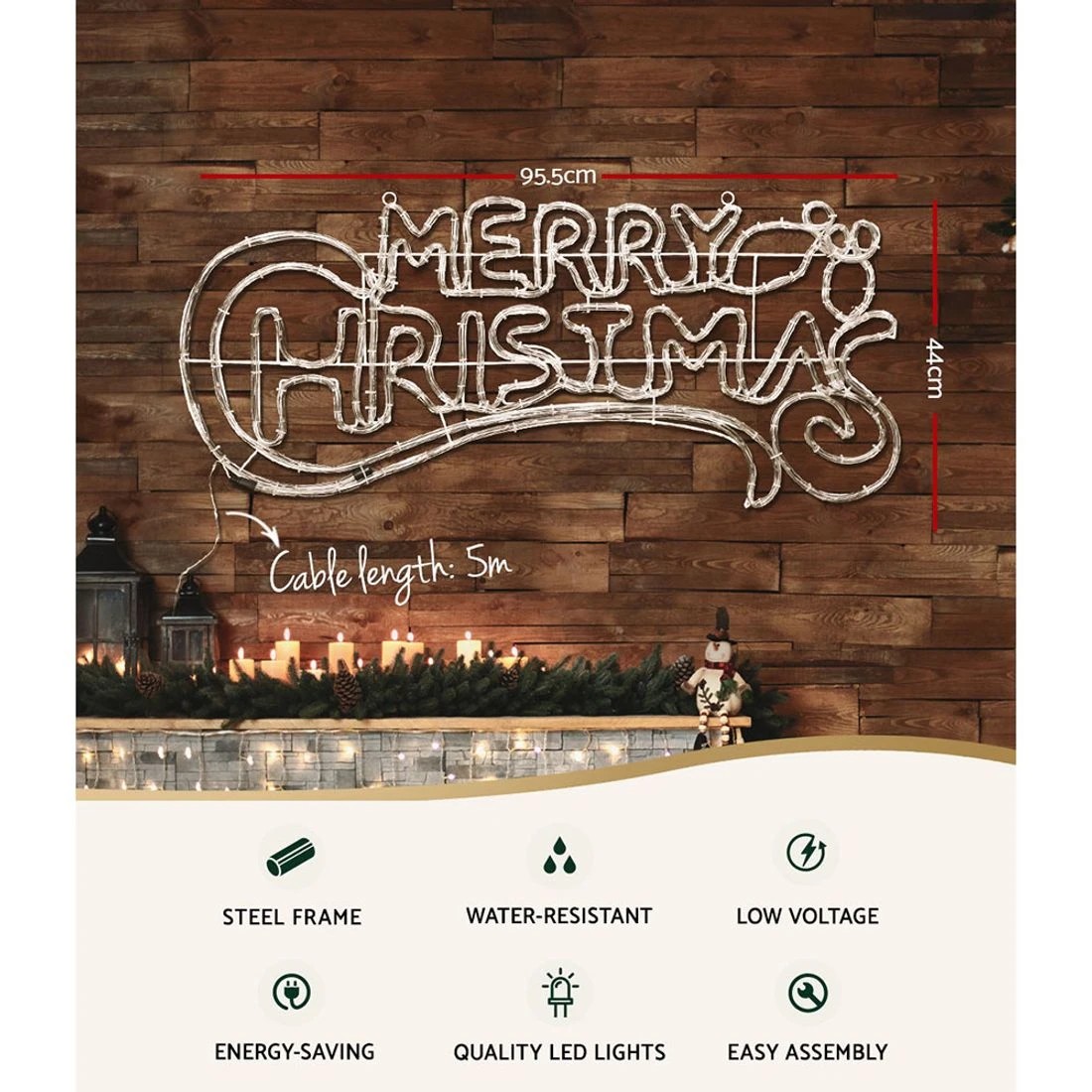 4 Jingle Jollys Christmas Lights 96cm Merry Christmas 288 LED Decorations - Multi, 4 of 7