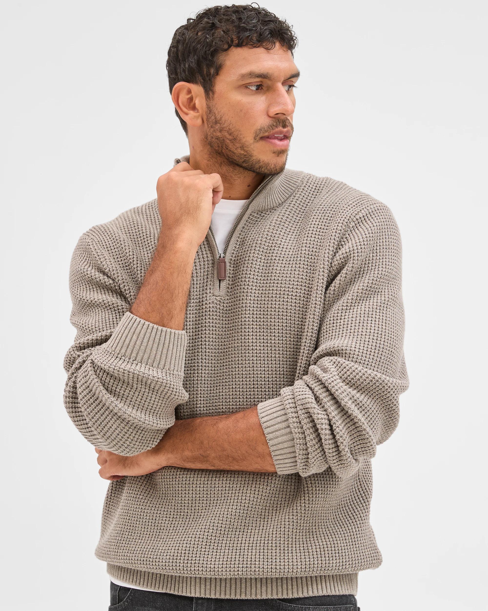 4 Target Man Australian Cotton 1/2 Zip Knit Jumper ROCK, 4 of 7