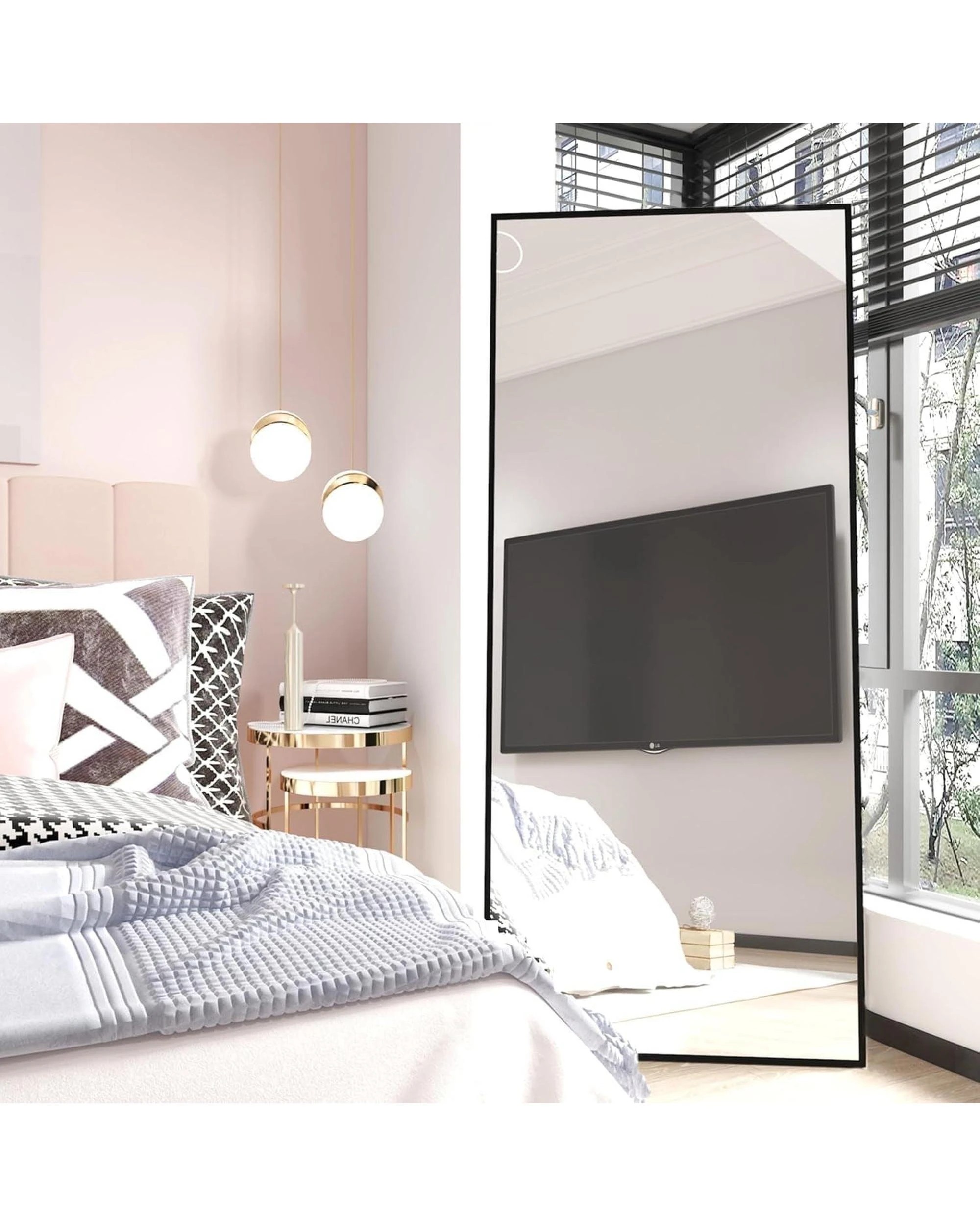 6 OAKORY 165x60cm Rectangular Full Length Mirror, Floor Mirror with Aluminium Alloy Frame Black - Black, 6 of 7