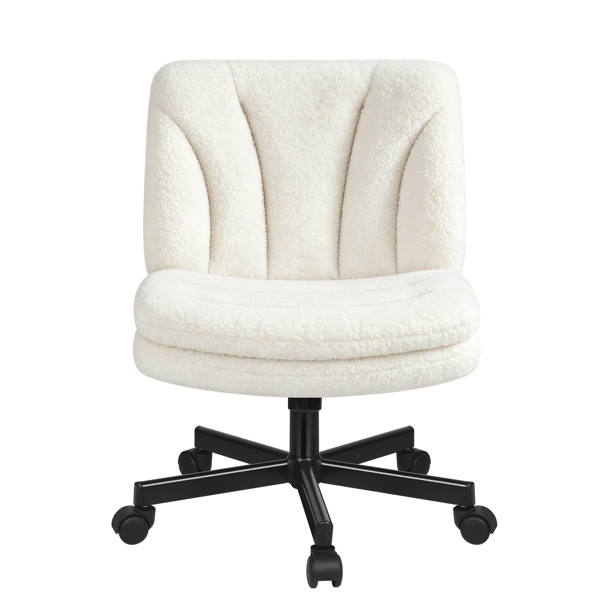 7 Alfordson Armless Office Desk Chair Mid Back Wide Seat w/ Wheels Boucle - White, 7 of 8