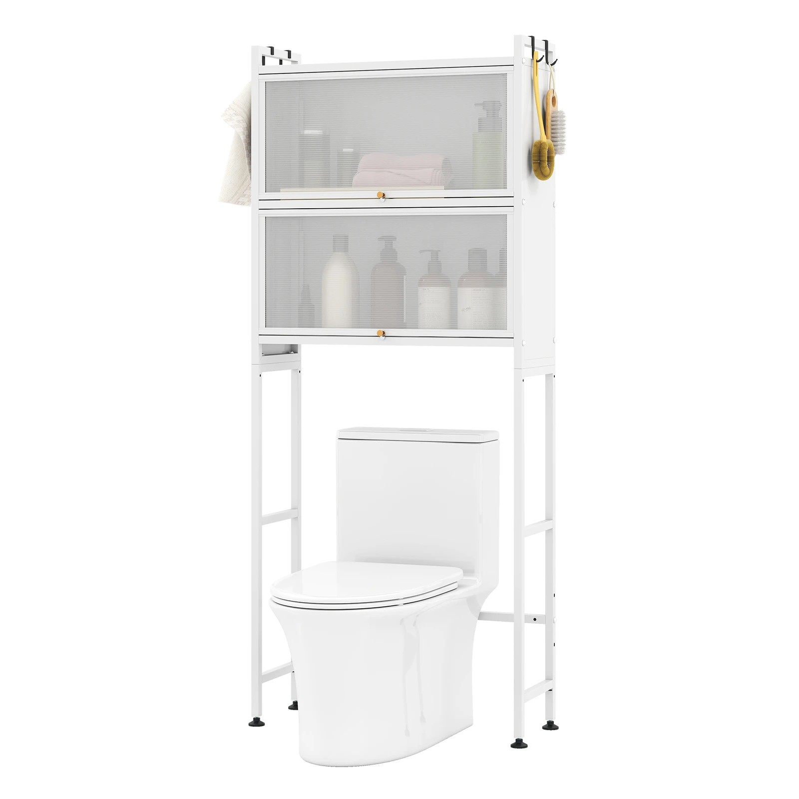 5 Costway Over Toilet Cabinet Flip-up Bathroom Storage Organizer Space-saving Laundry - White, 5 of 5