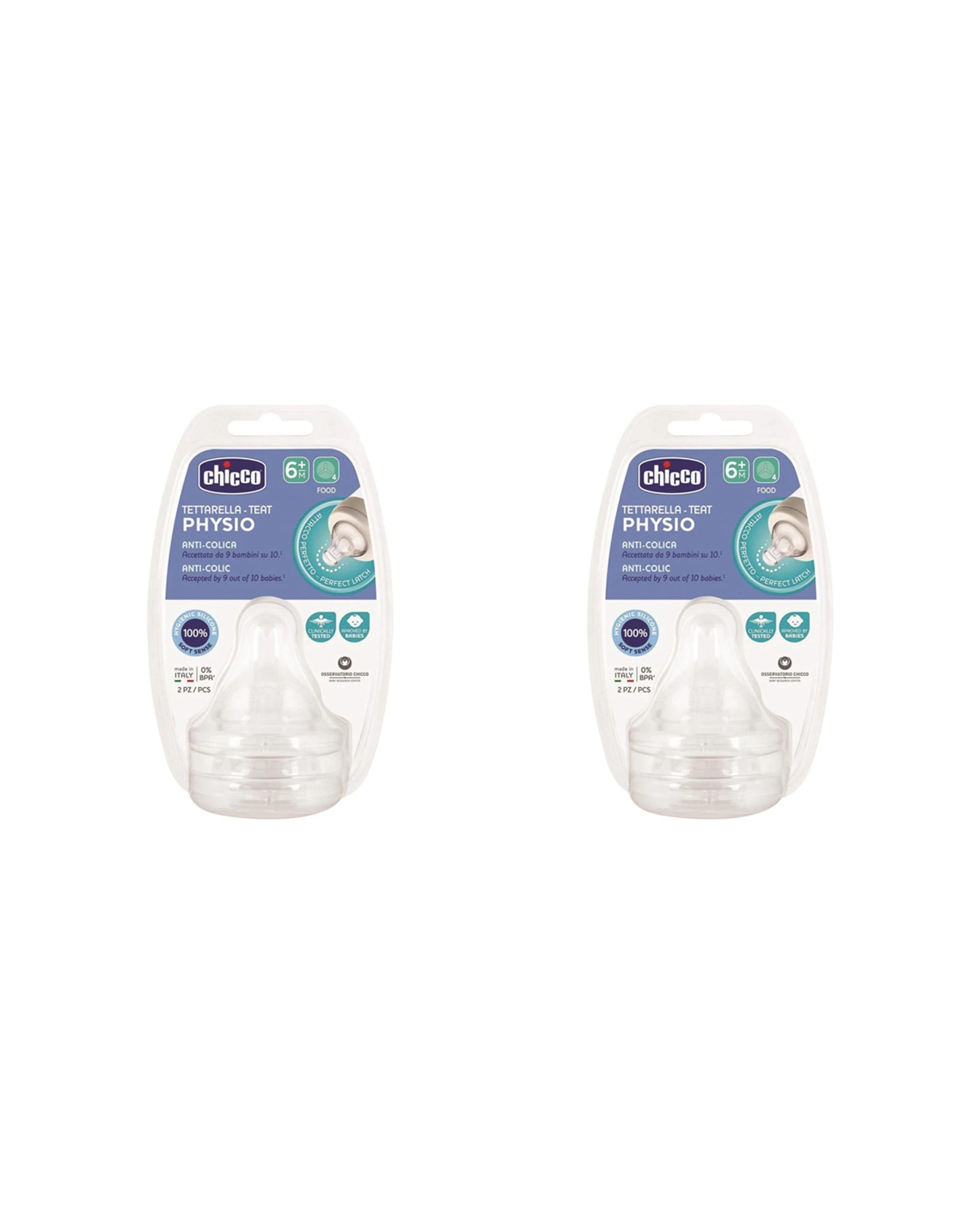 1 Chicco 2x 2pc Nursing Perfect5 Baby Food Flow Silicone Teat Ultra Soft Feeding - Multi, 1 of 2