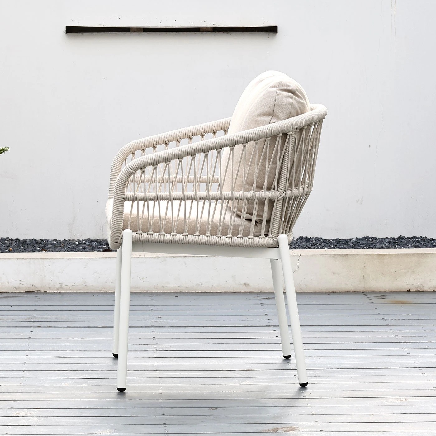 5 Moda Living Bali White Aluminium Outdoor Dining Chairs with Arms - Beige Rope and Cushion (Set of 4) - White, 5 of 10