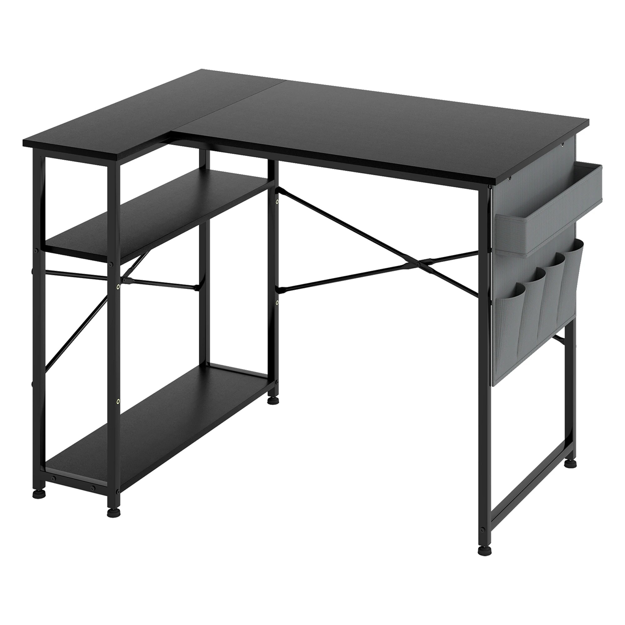 1 Levede L-shaped Gaming Desk  2 Storage Shelves - Black, 1 of 9