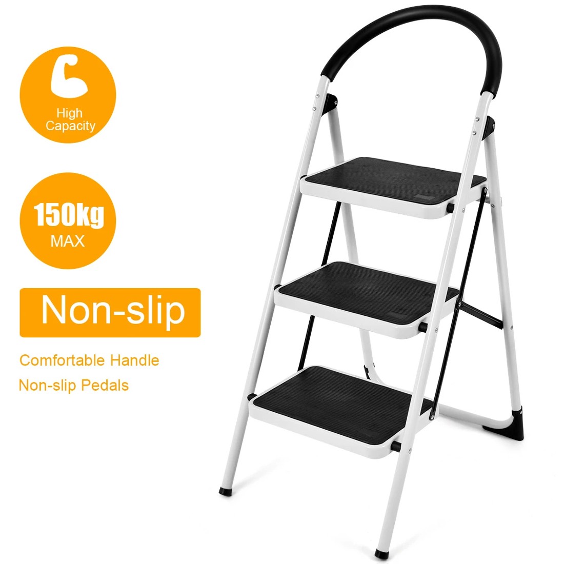 6 Costway 3-Steps Folding Ladder Portable Step Stool w/Anti-Slip Pedal, 6 of 8