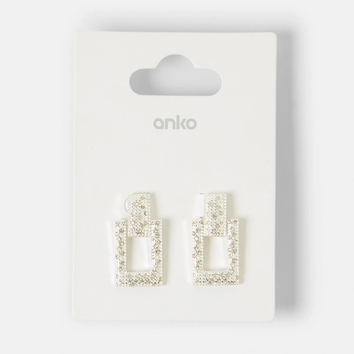 4 Square Diamante Drop Earrings - Silver Tone Silver, 4 of 4
