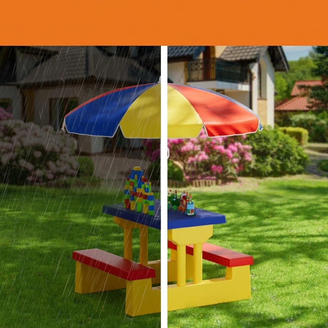4 Keezi Kids Outdoor Table and Chairs Set Picnic Bench Umbrella Children Indoor - Multi, 4 of 6