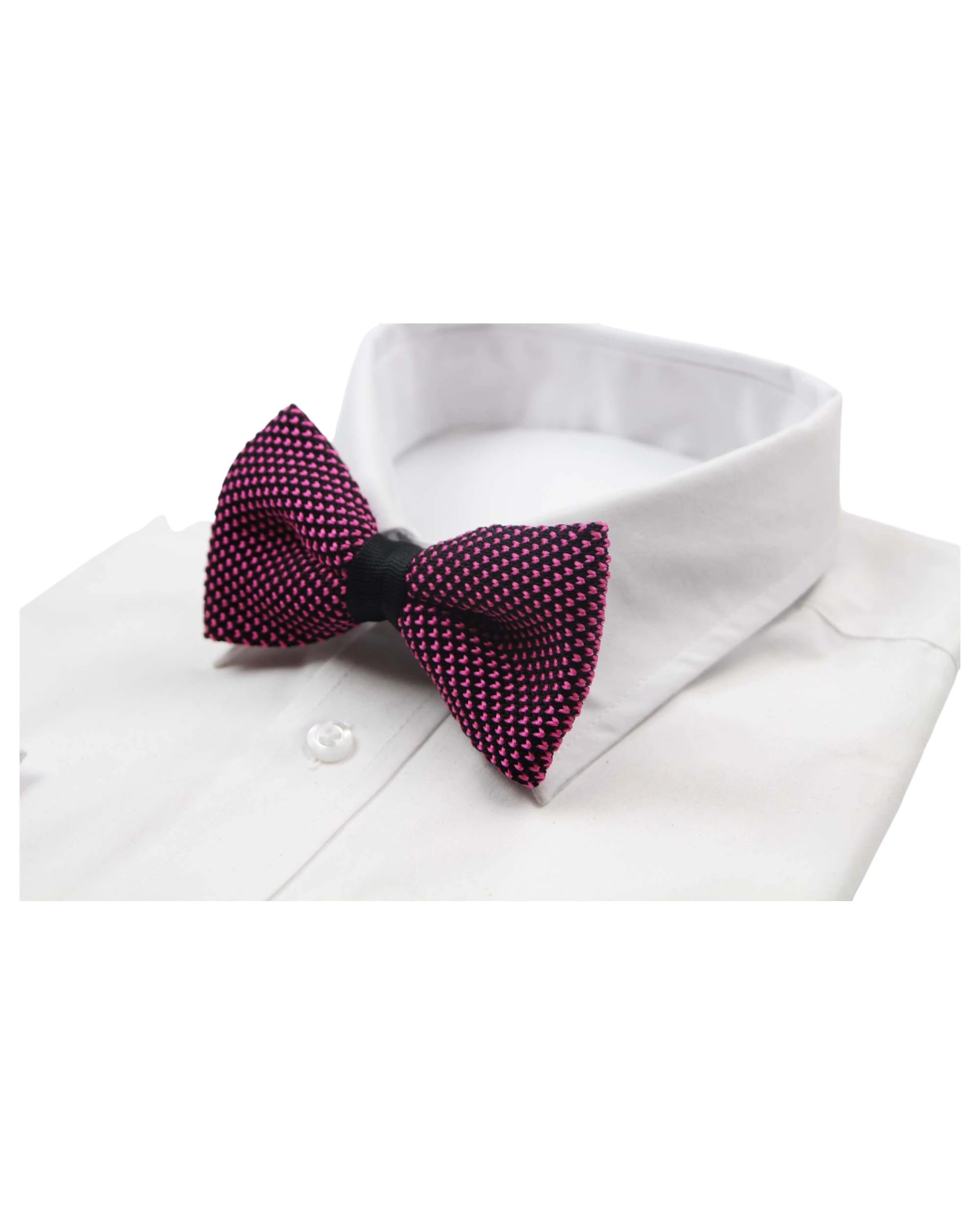 1 Zasel Mens Pink & Black Cross-Hatched Knitted Bow Tie, 1 of 3
