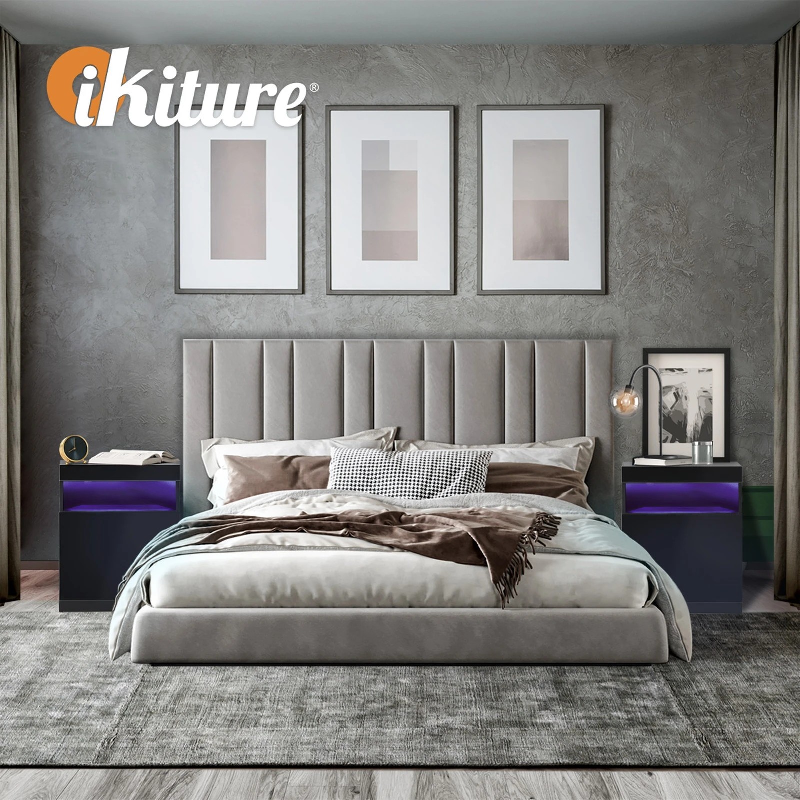 7 Oikiture Bedside Table Led Nightstand Shelf Storage Cabinet
 - Black, 7 of 10