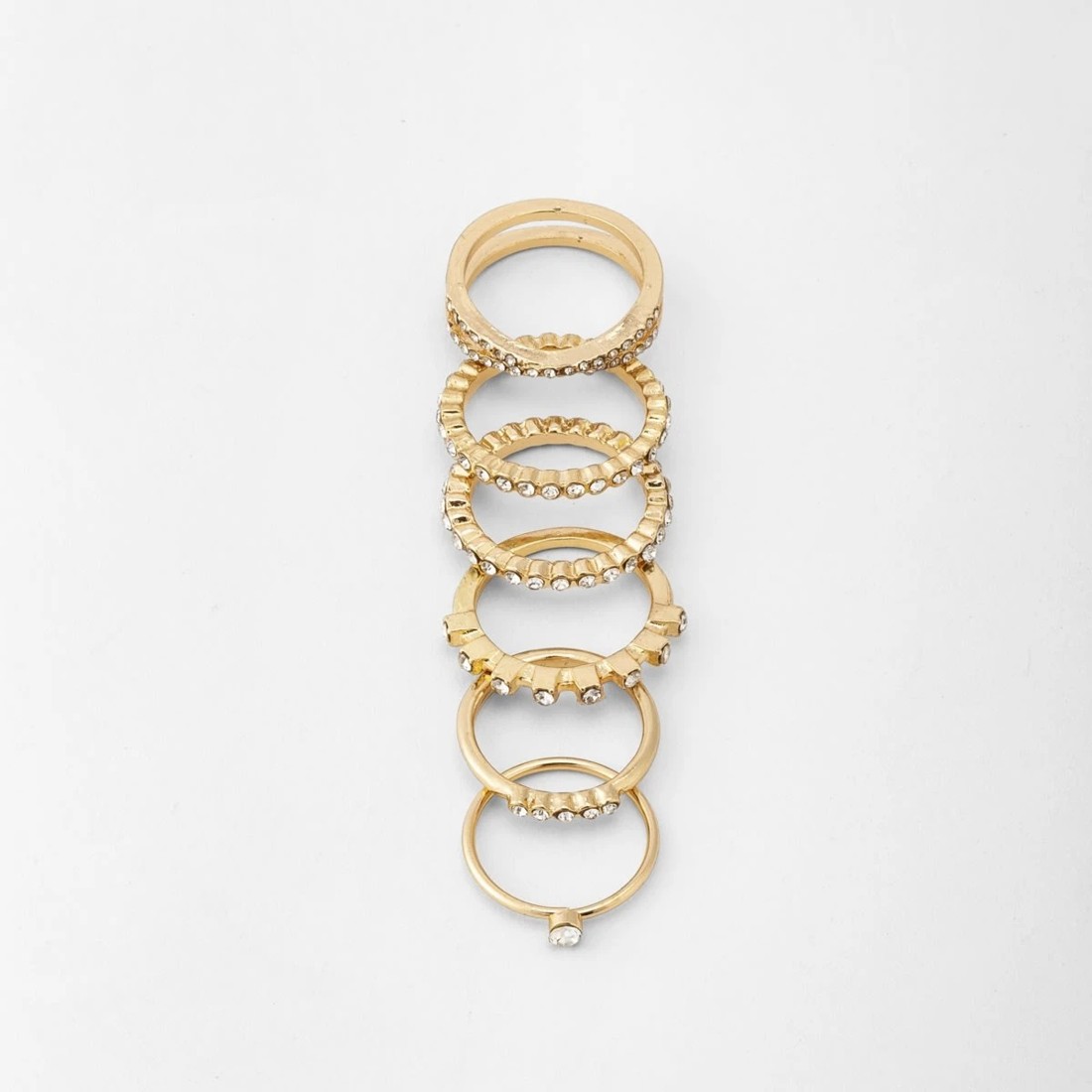 1 6 Pack Diamante Stack Rings - Gold Tone, 1 of 5