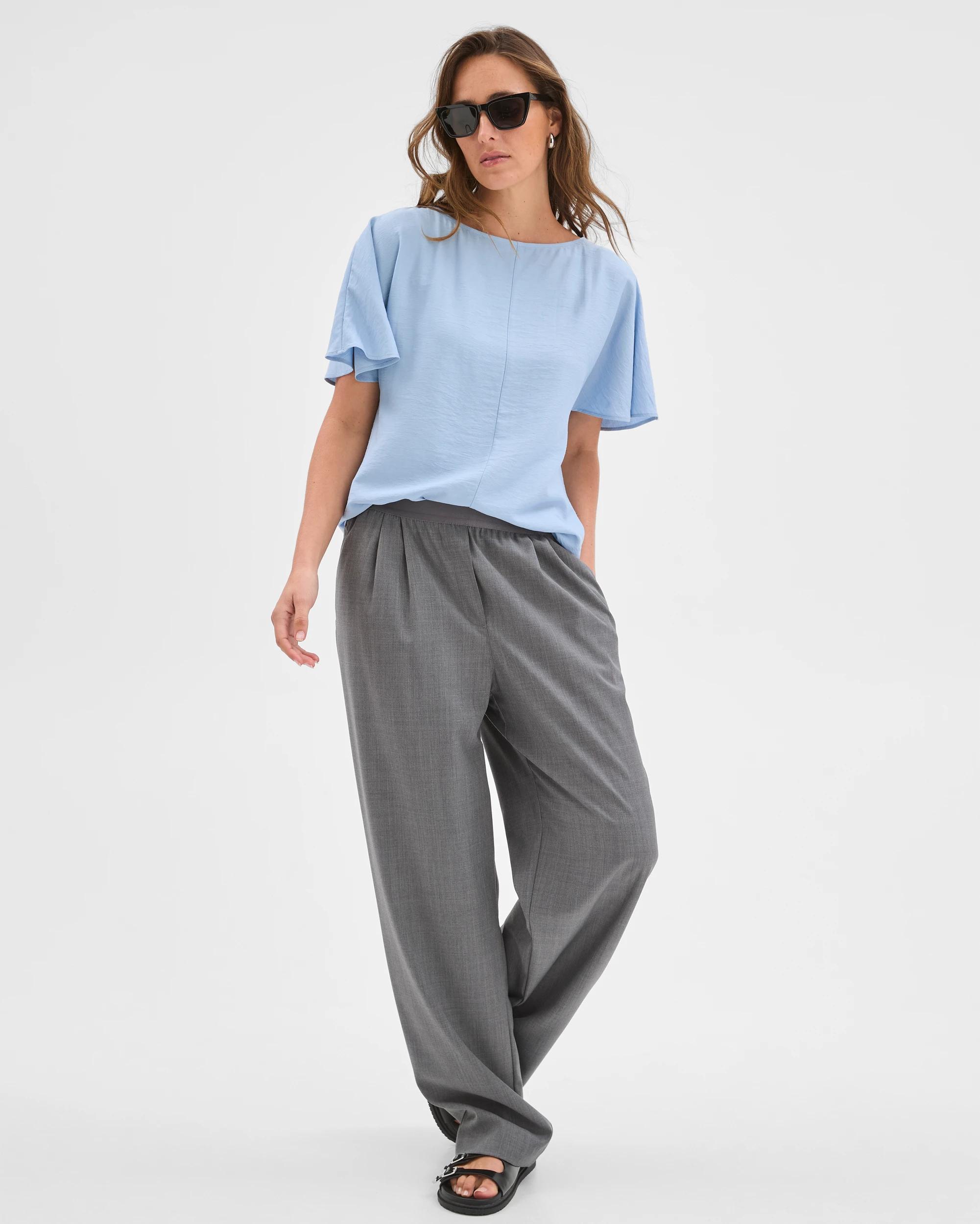 2 Preview Short Flutter Sleeve Textured Blouse BLUE MIST, 2 of 6