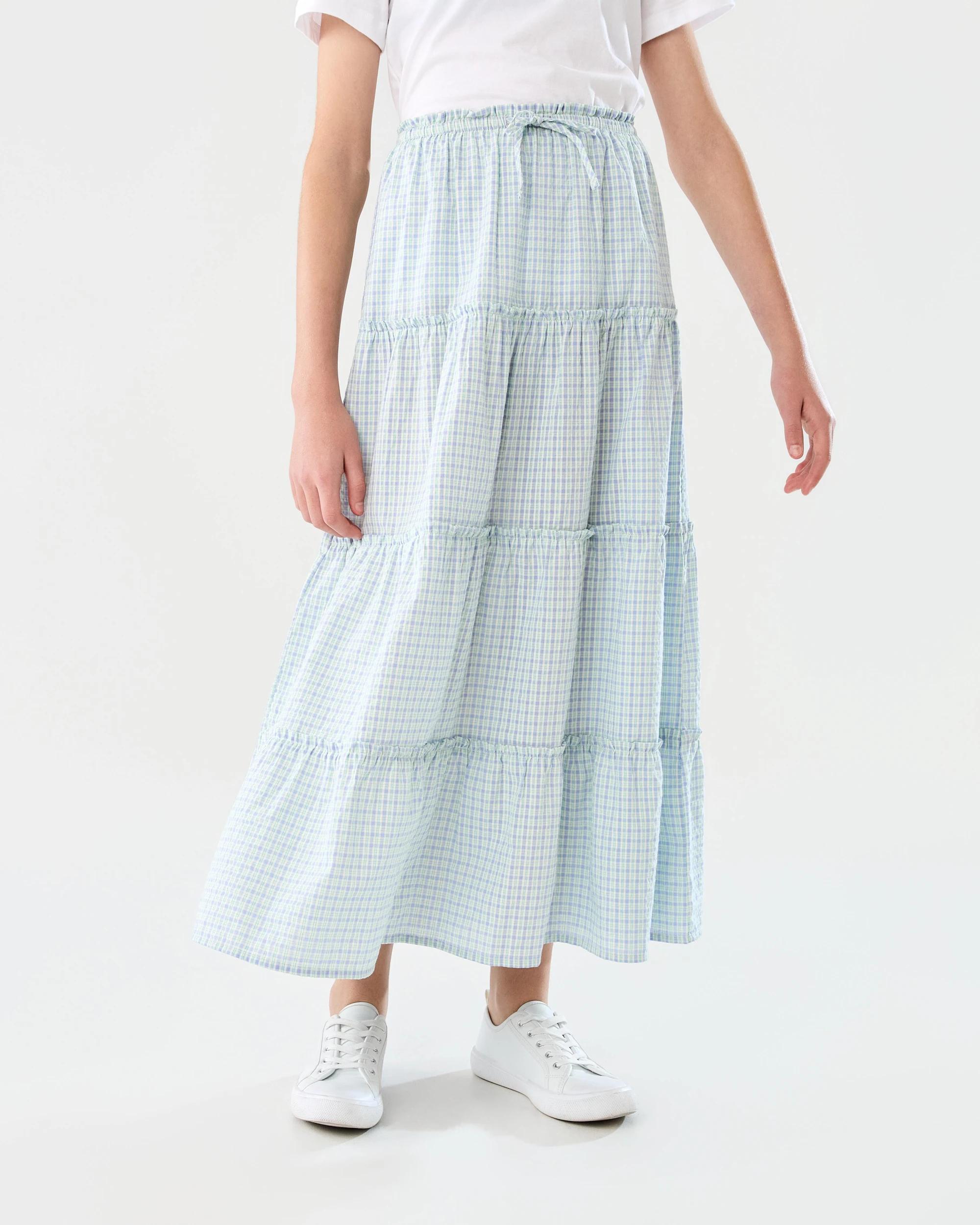 2 Tiered Check Maxi Skirt Blu Check, 2 of 7