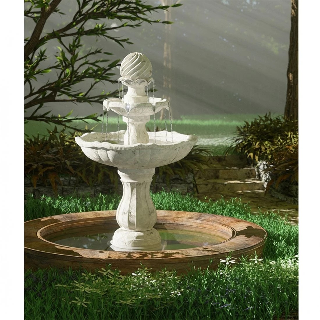4 Gardeon Solar Water Feature 3-Tier Fountain with Pump Kit Bird Bath 93CM Ivory - Beige, 4 of 8