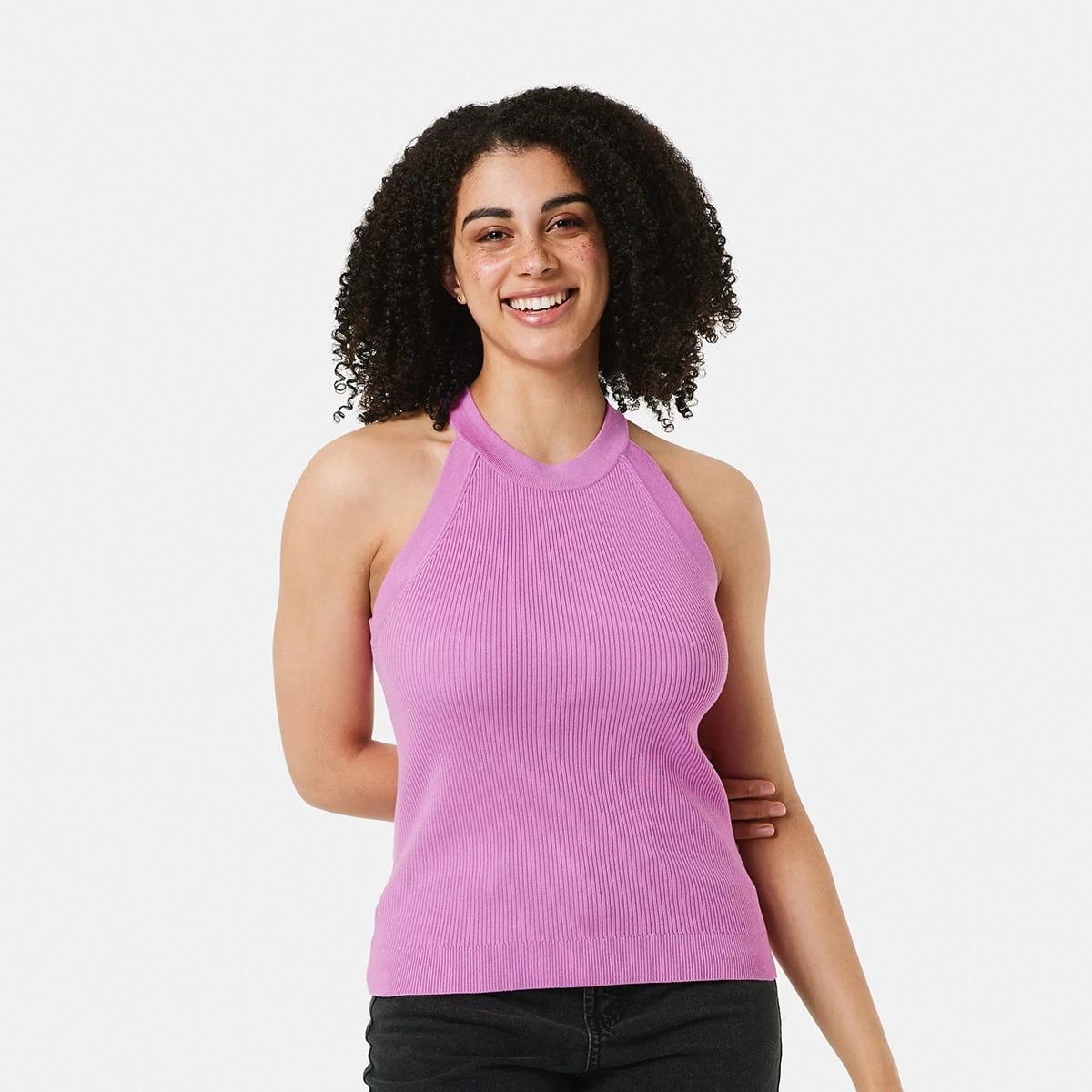 1 Sleeveless True Knit Halter Neck Top Pink, 1 of 5