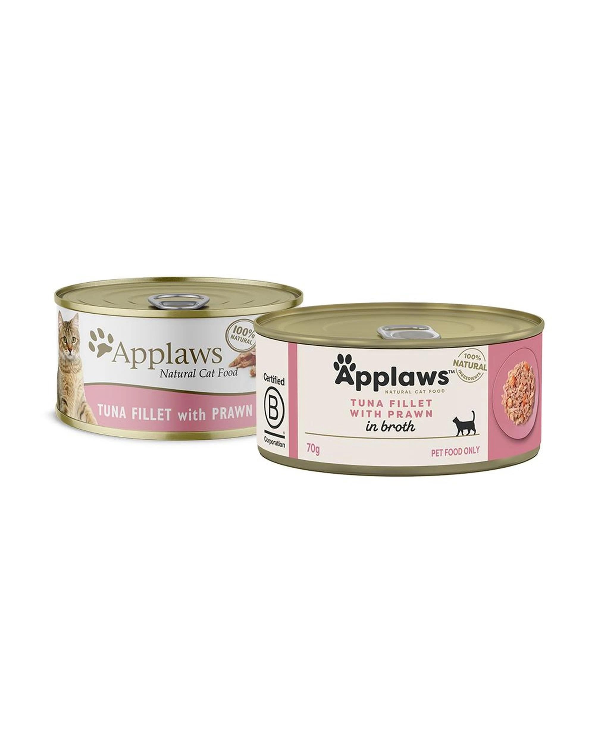 2 Applaws Natural Cat Food Tuna Fillet With Prawn Tin 70g 24 Pack, 2 of 2