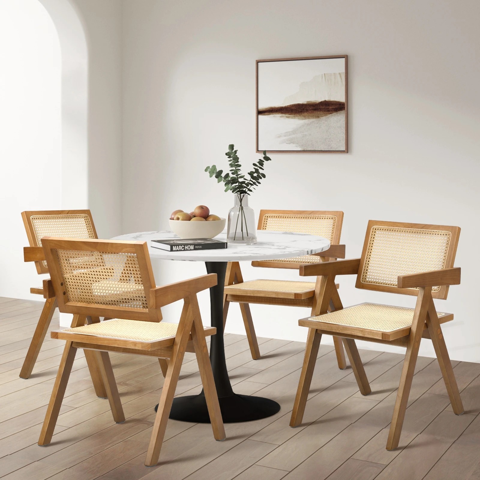 3 Oikiture 2x Dining Chairs Rattan Chair Wooden Accent Chair Walnut
 - Brown, 3 of 10