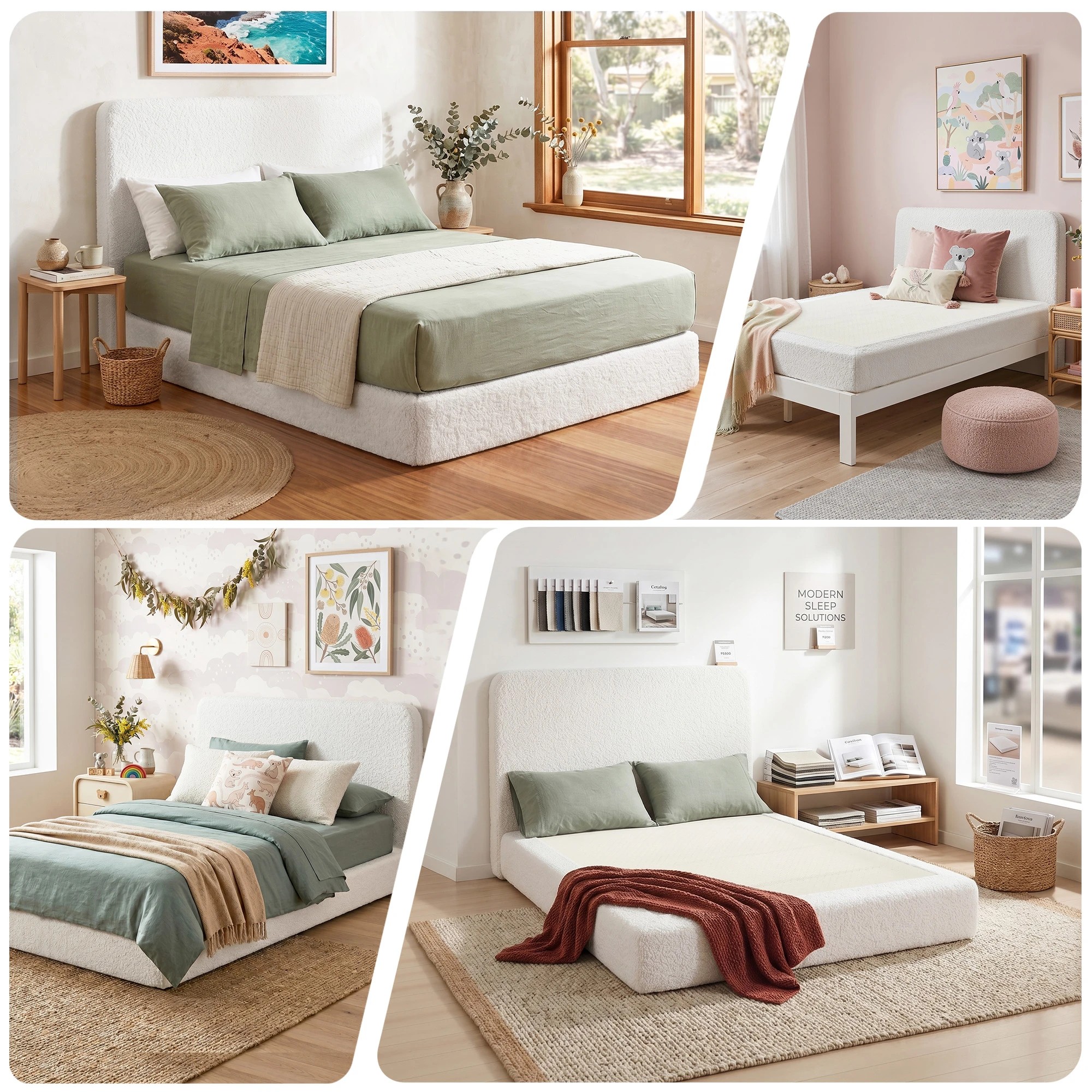 4 Artiss Queen Bed Frame Boucle Fabric No-Assembly Beds Vacuum Compressed Removable Washable Cover - White, 4 of 8