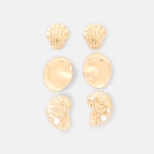 3 Pack Mix Shell Earrings - Gold Tone