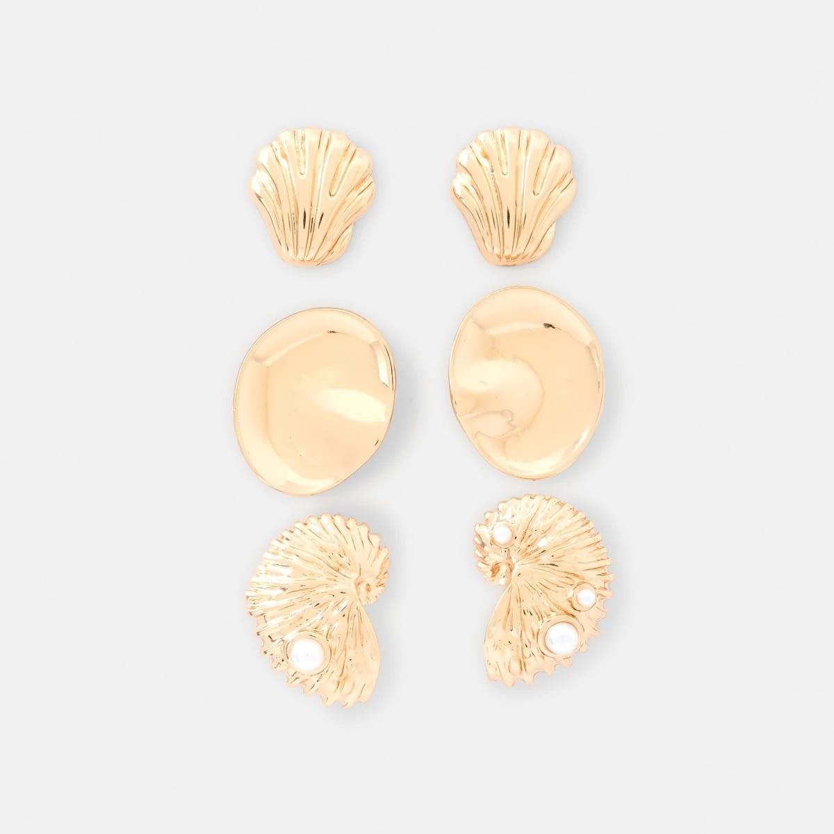 1 3 Pack Mix Shell Earrings - Gold Tone Gold, 1 of 5