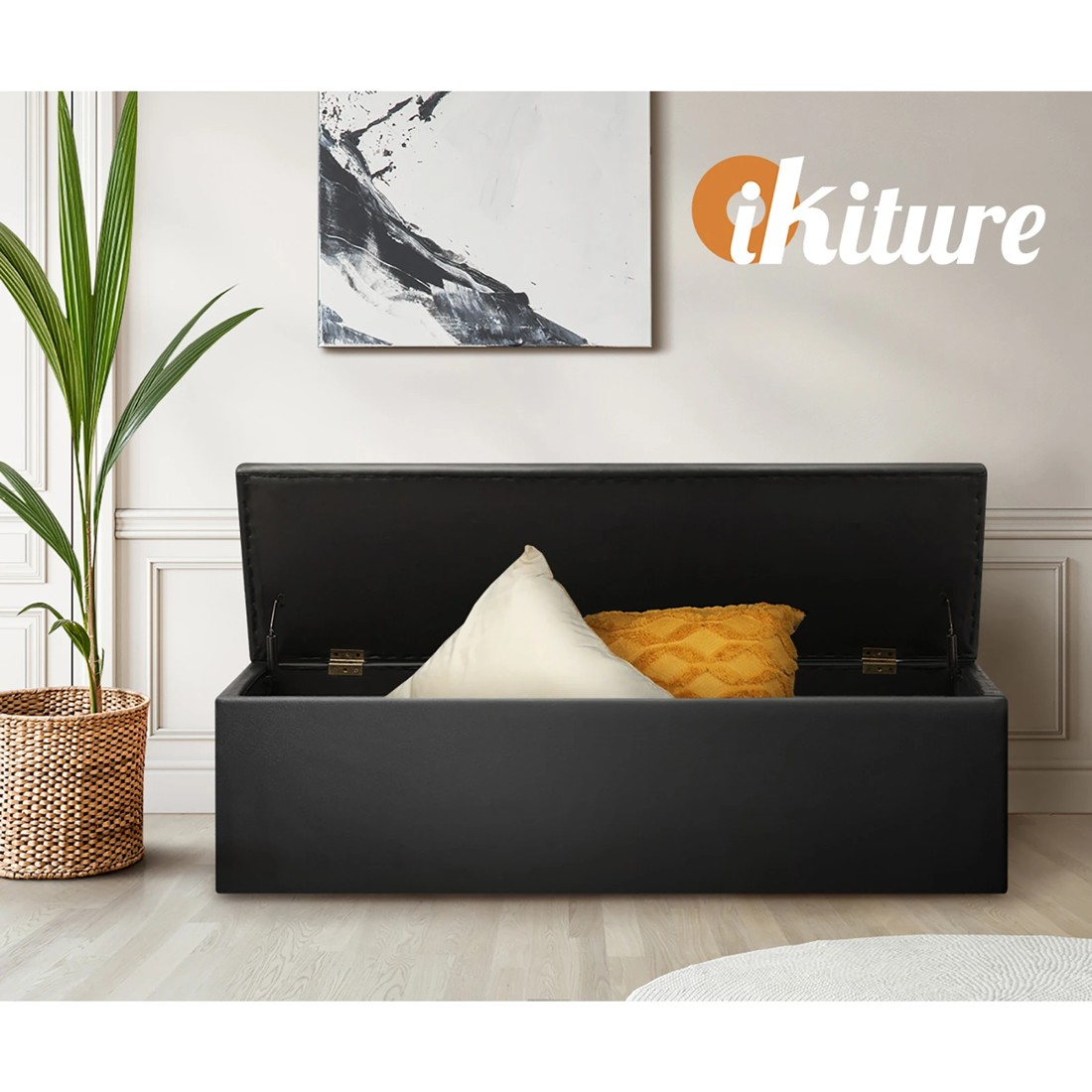 5 Oikiture Storage Ottoman Blanket Box Foot Stool Xl Chest Toy Faux Leather
 - Black, 5 of 10