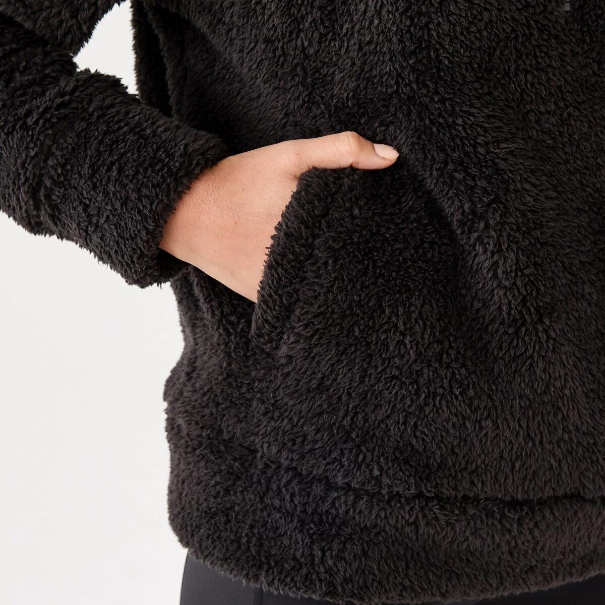 5 Active Womens Sherpa 1/4 Zip Sweatshirt BLACK, 5 of 5