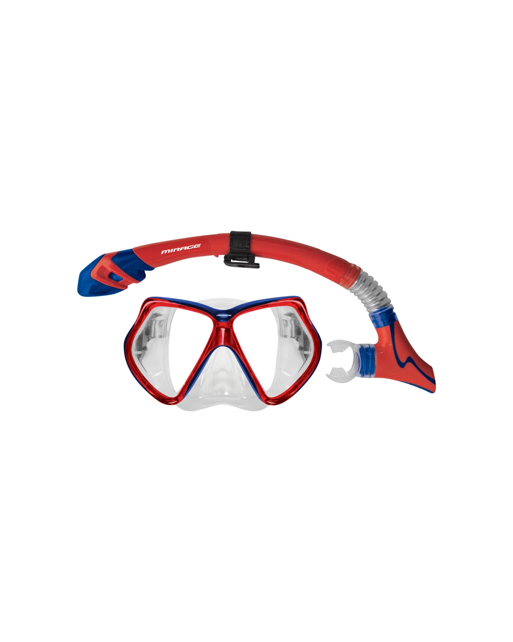 1 Mirage Adult Silicone Goggle Mask & Snorkel Set Dry Top Snorkel Tempered - Red, 1 of 1