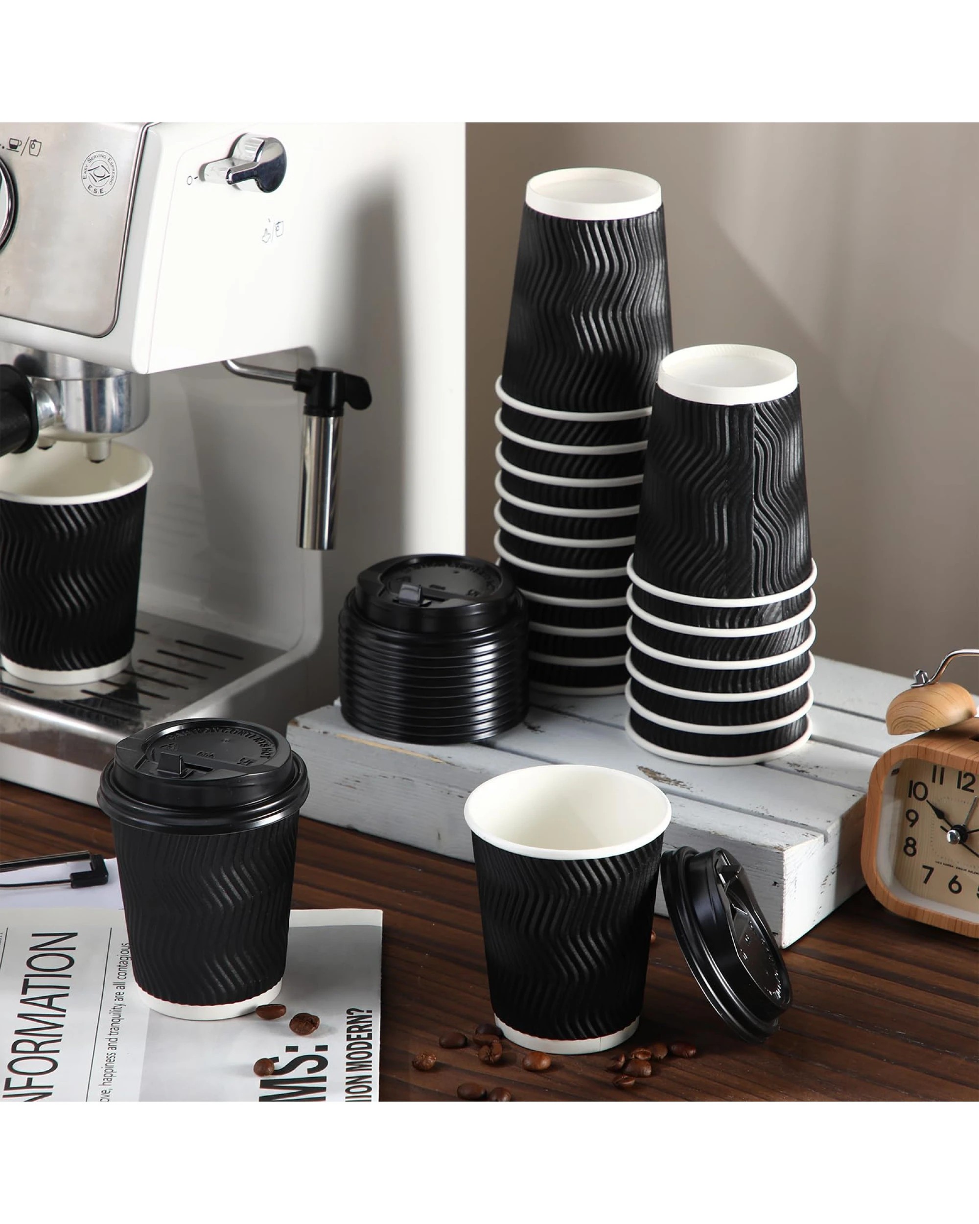 4 BR Home 360 Pack Triple Wall Paper Coffee Cups in Black 8oz, 4 of 6