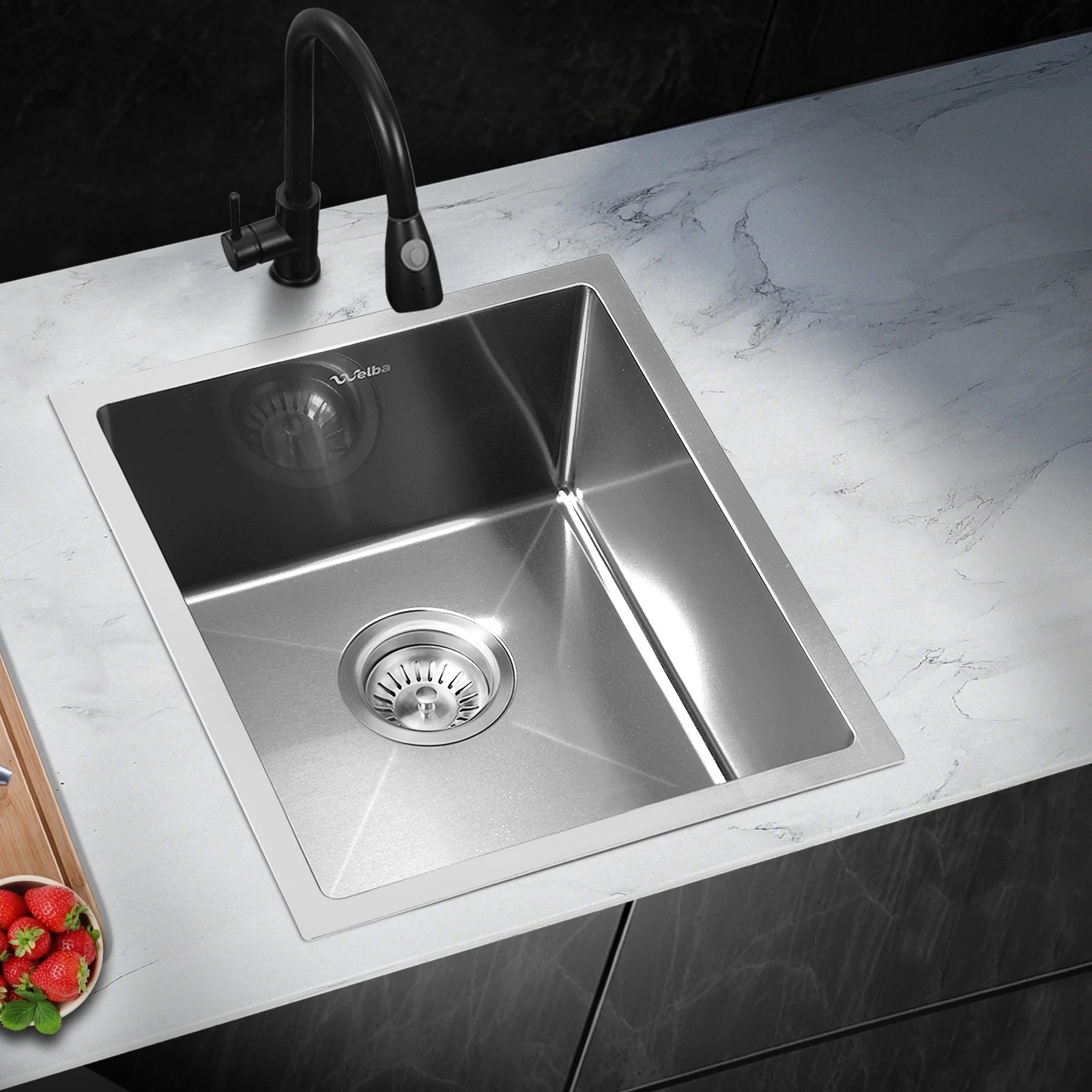 2 Welba Kitchen Sink 44X38CM Stainless Steel Single Bowl Basin With Waste - Silver, 2 of 5